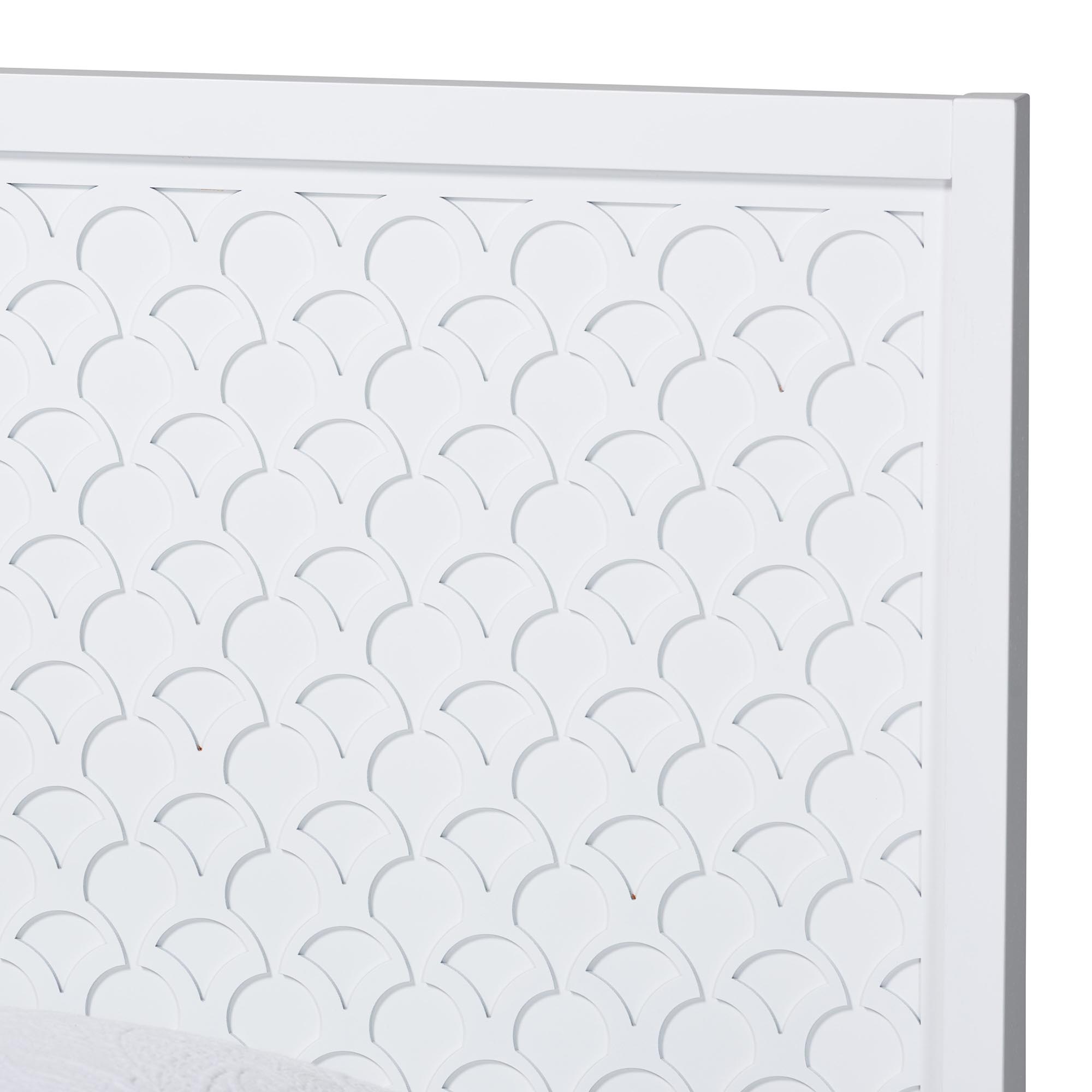 Baxton Studio Lara Twin Platform Bed - Modern Wood Bed Frame with Laser-Cut Decorative Headboard Overlay, White
