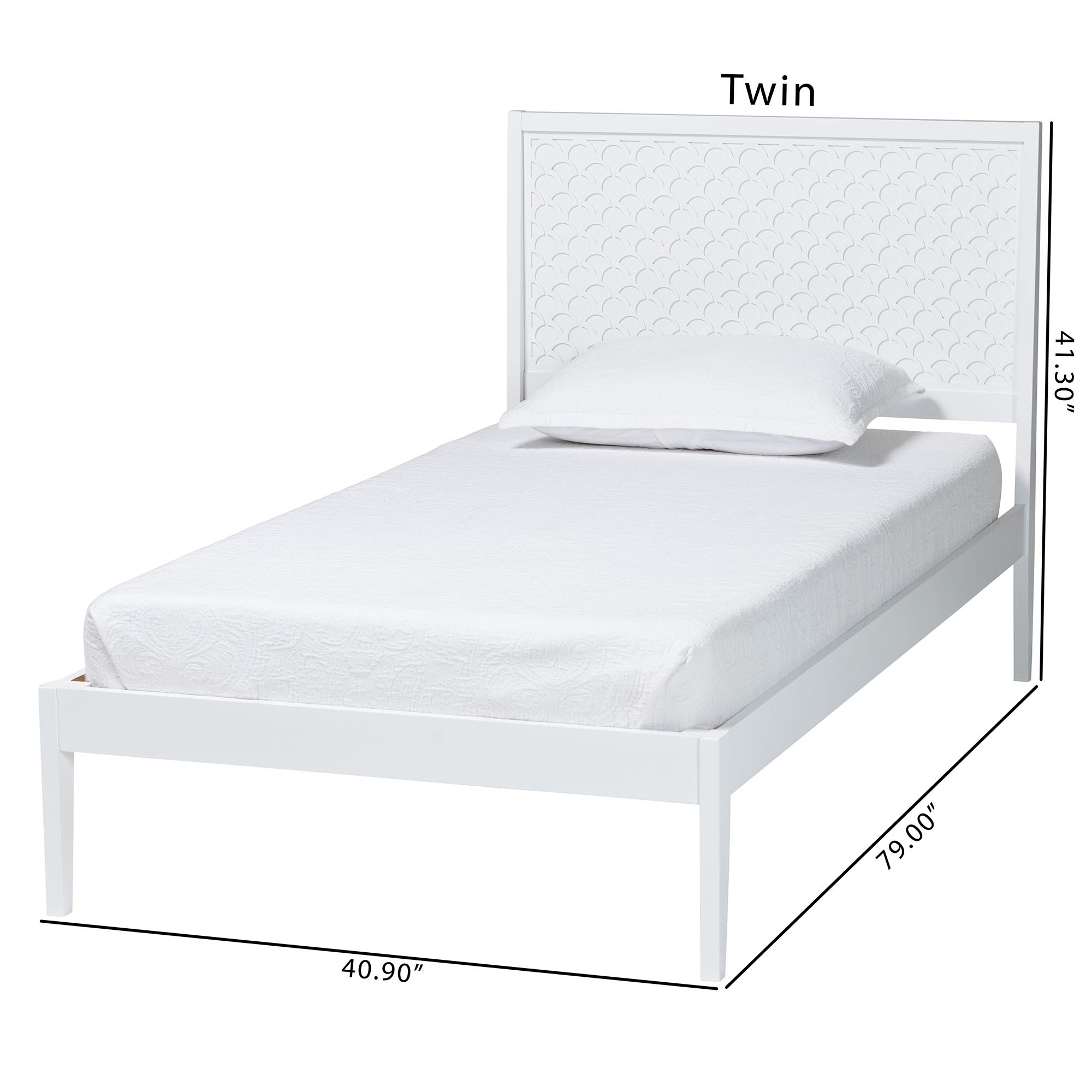 Baxton Studio Lara Twin Platform Bed - Modern Wood Bed Frame with Laser-Cut Decorative Headboard Overlay, White