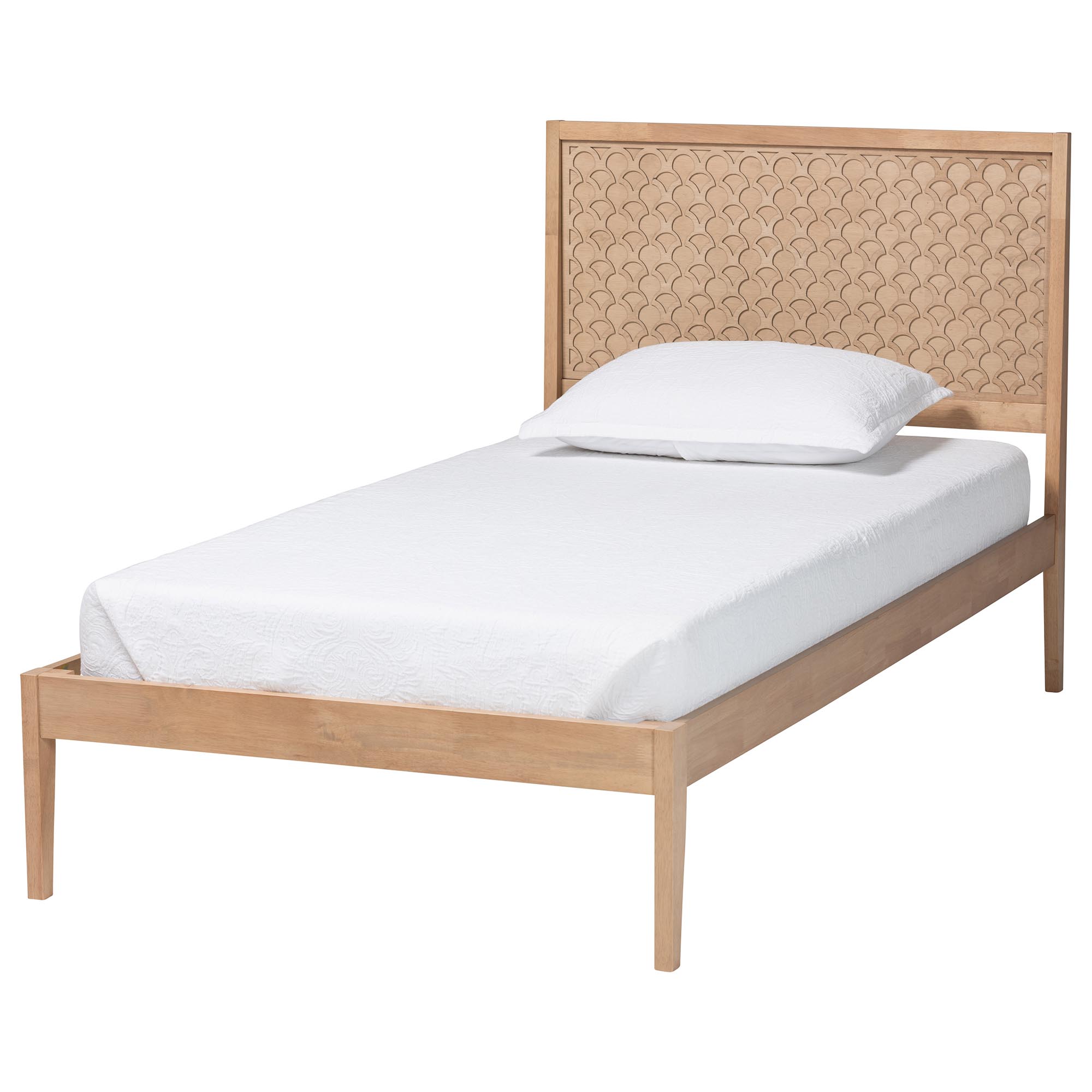 Baxton Studio Lara Twin Platform Bed - Modern Wood Bed Frame with Laser-Cut Decorative Headboard Overlay, Oak Brown
