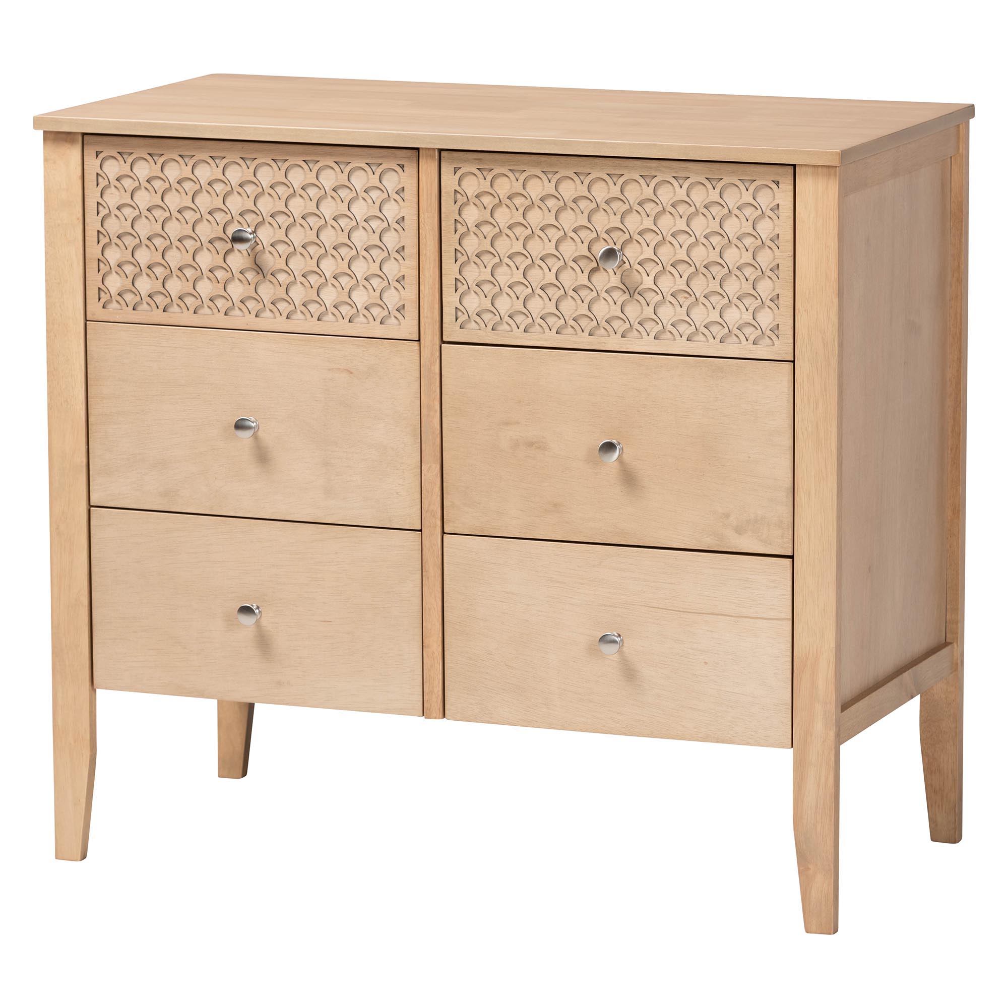 Baxton Studio Lara Twin 4-Piece Bedroom Set - Modern Wood Bed Frame with Matching Nightstands and Dresser, Decorative Laser-Cut Overlay, oak Brown