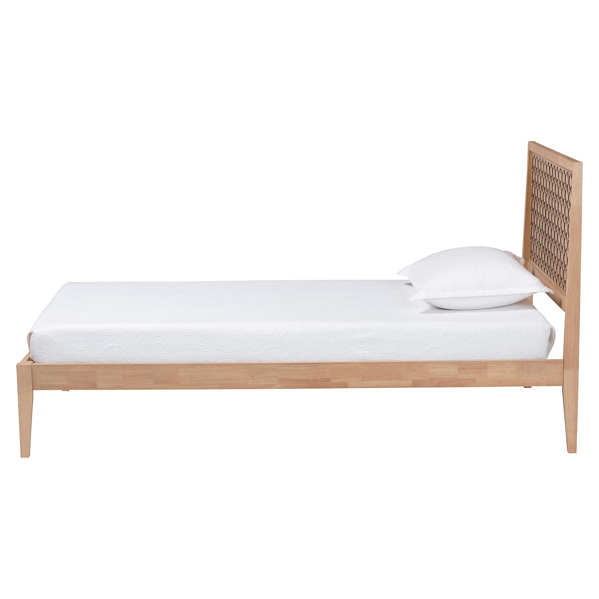 Baxton Studio Lara Twin Platform Bed - Modern Wood Bed Frame with Laser-Cut Decorative Headboard Overlay, Oak Brown