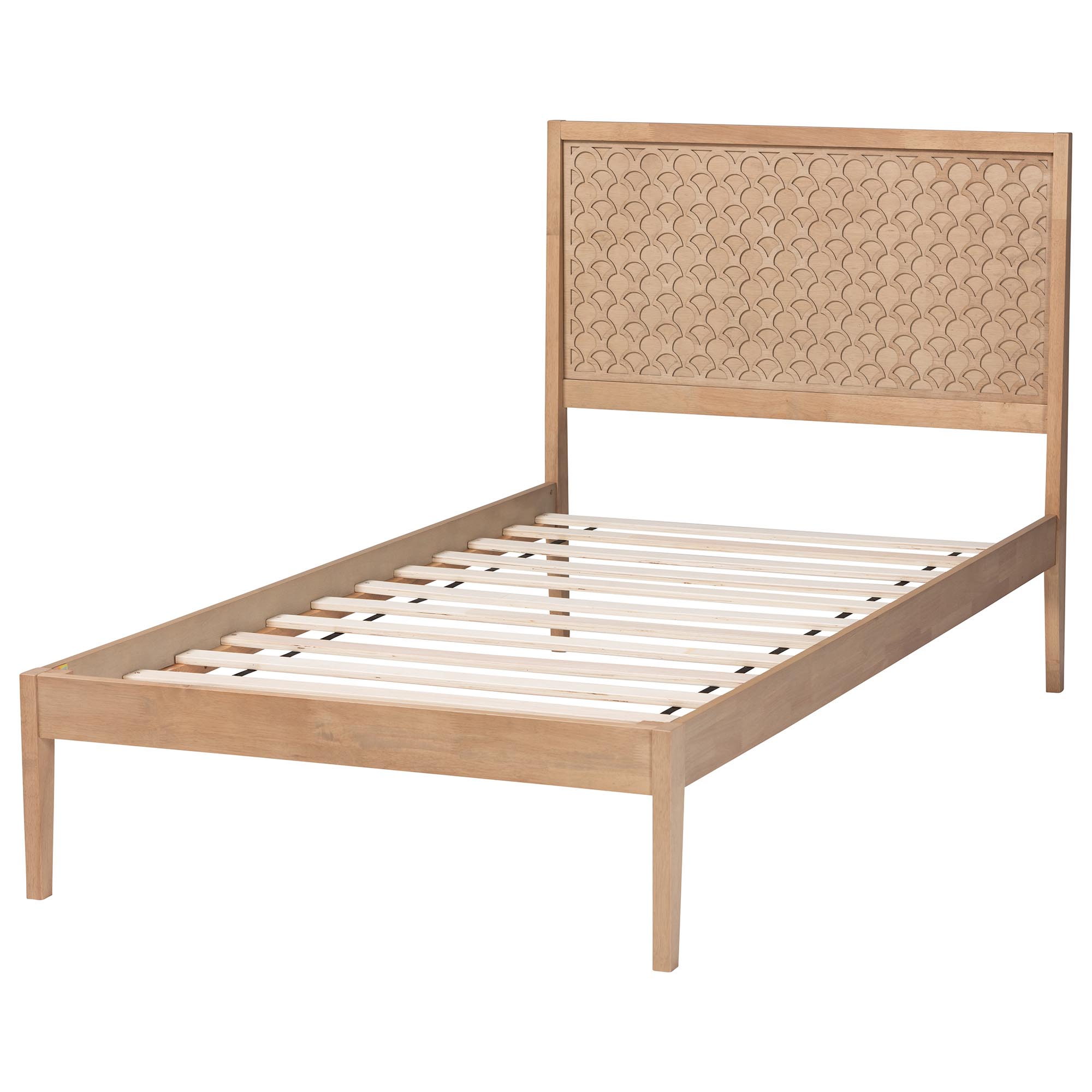 Baxton Studio Lara Twin Platform Bed - Modern Wood Bed Frame with Laser-Cut Decorative Headboard Overlay, Oak Brown