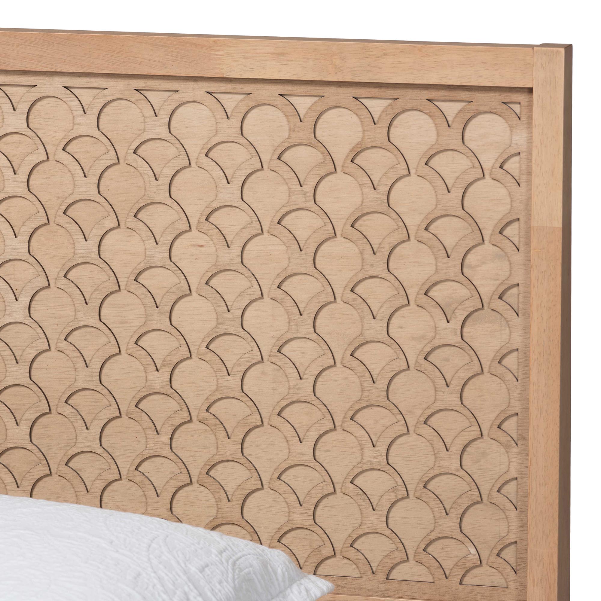 Baxton Studio Lara Twin Platform Bed - Modern Wood Bed Frame with Laser-Cut Decorative Headboard Overlay, Oak Brown