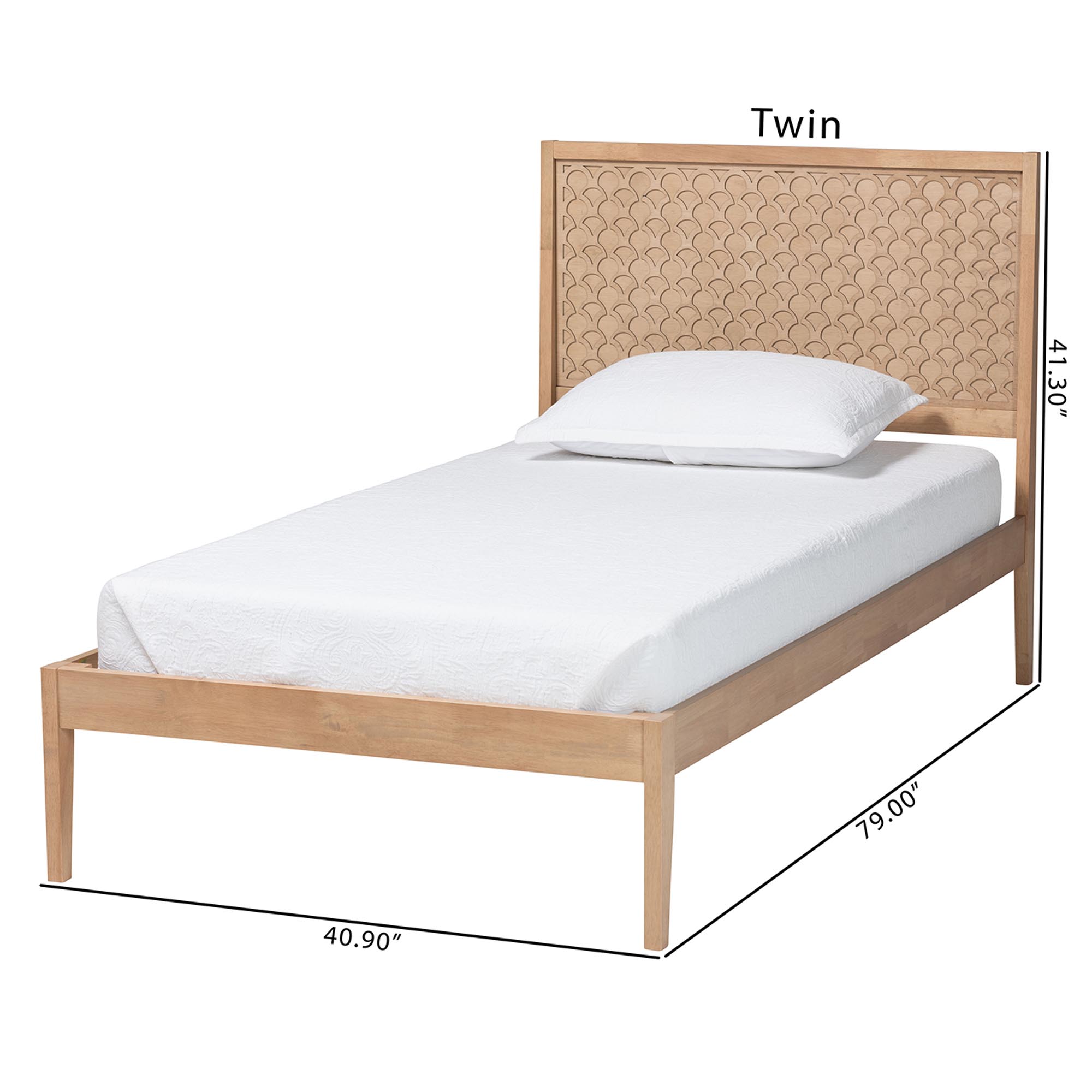 Baxton Studio Lara Twin Platform Bed - Modern Wood Bed Frame with Laser-Cut Decorative Headboard Overlay, Oak Brown