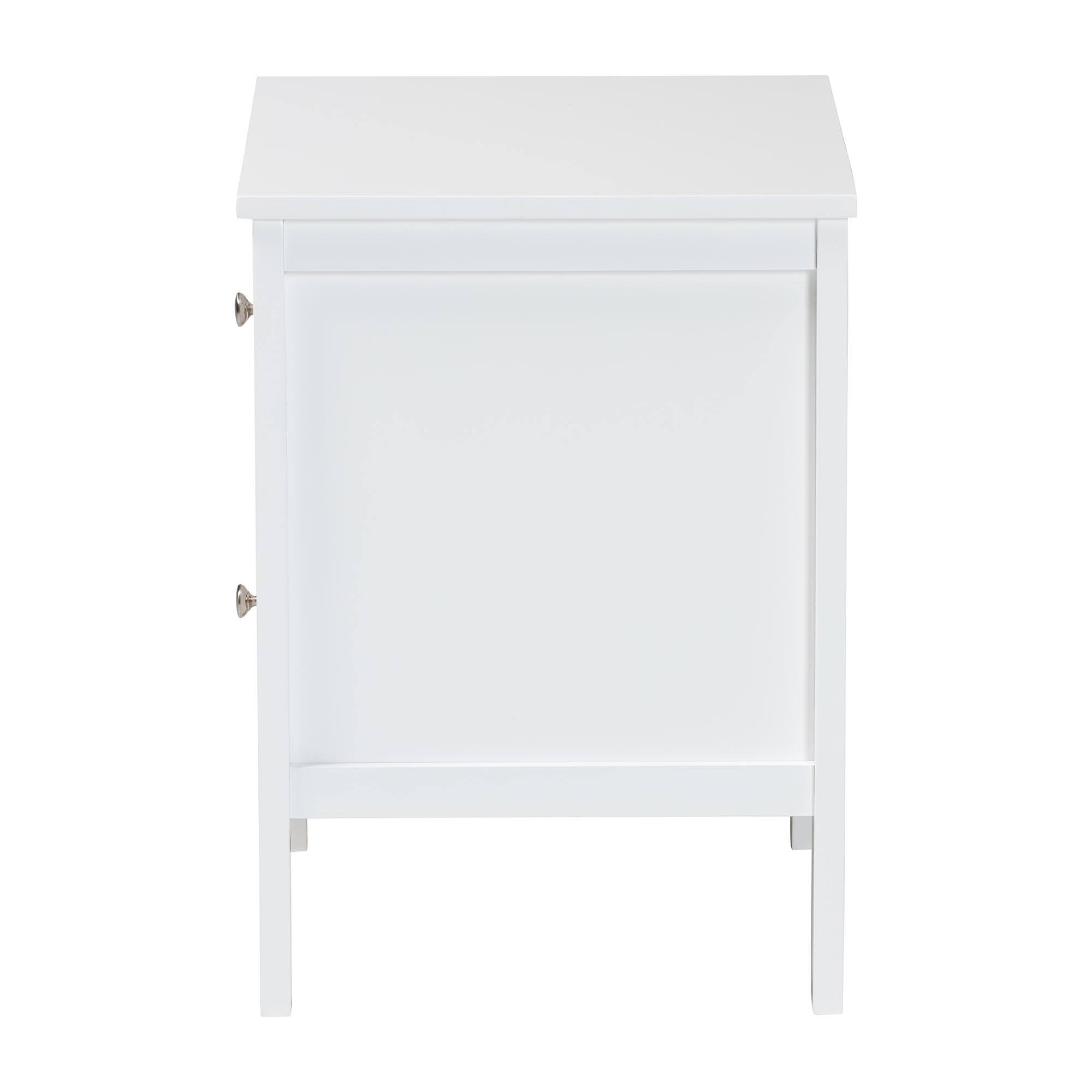 Baxton Studio Lara Nightstand - 2-Drawer Bedside Table with Laser-Cut Geometric Overlay for Bedroom or Guest Room, White