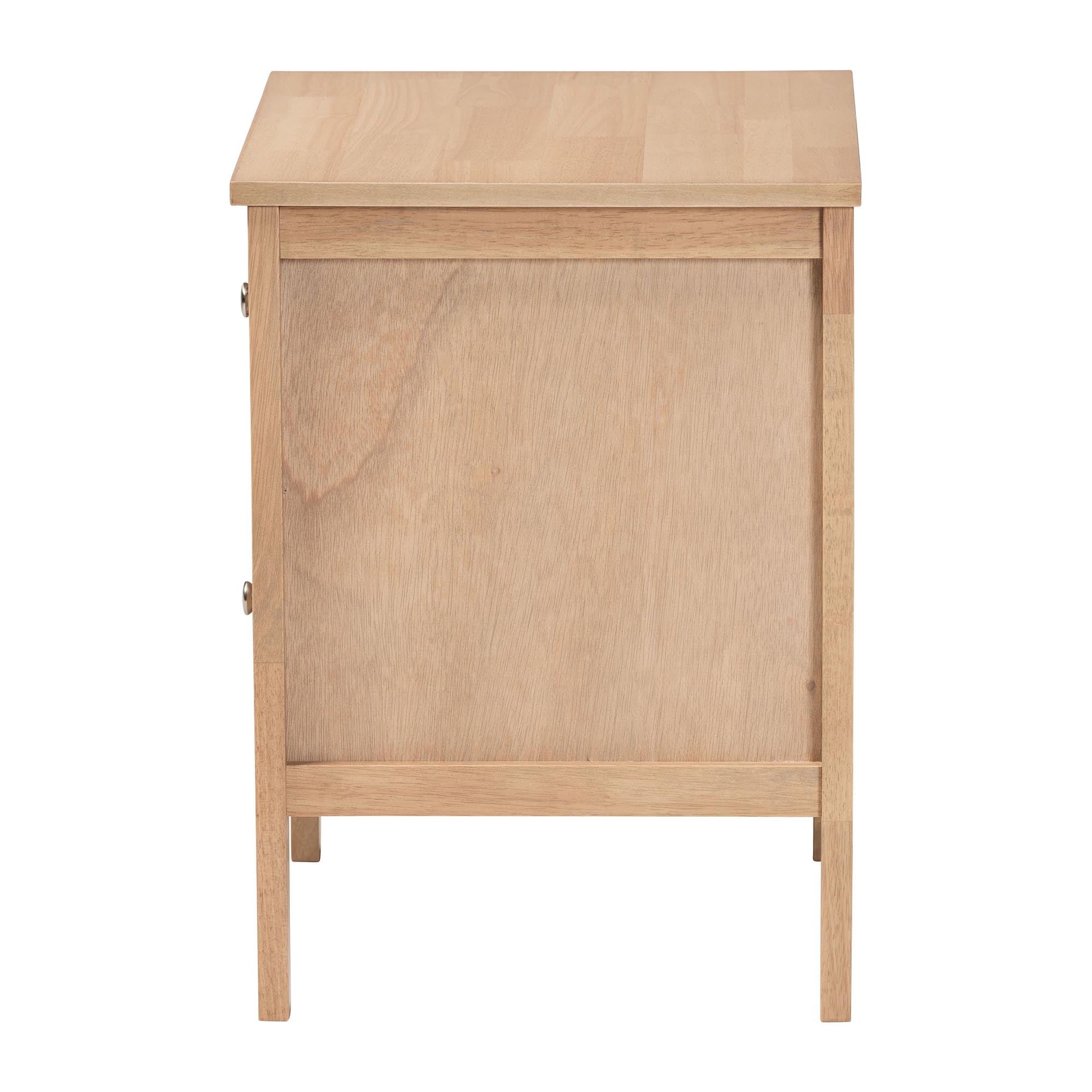 Baxton Studio Lara Nightstand - 2-Drawer Bedside Table with Laser-Cut Geometric Overlay for Bedroom or Guest Room, Oak Brown