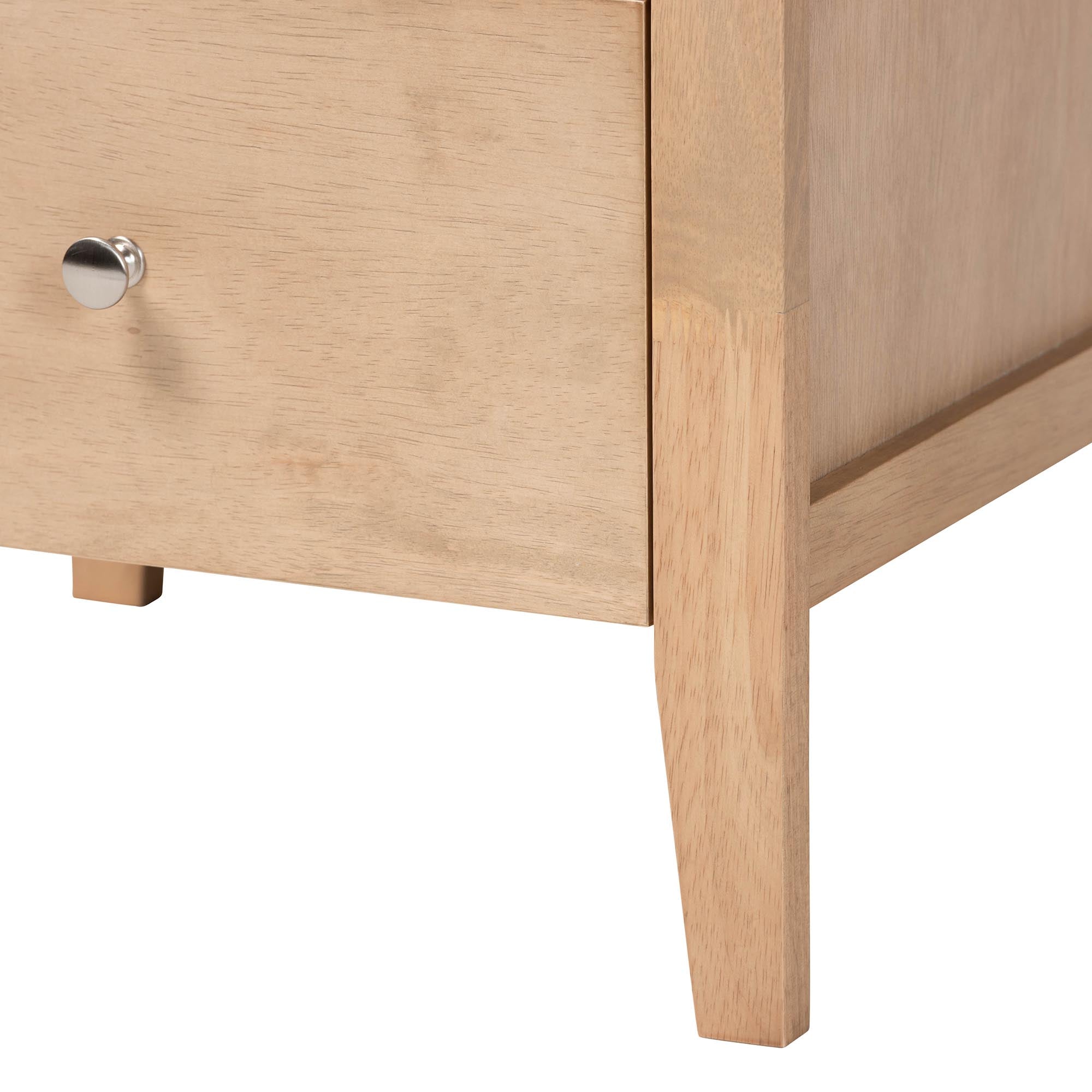 Baxton Studio Lara Nightstand - 2-Drawer Bedside Table with Laser-Cut Geometric Overlay for Bedroom or Guest Room, Oak Brown