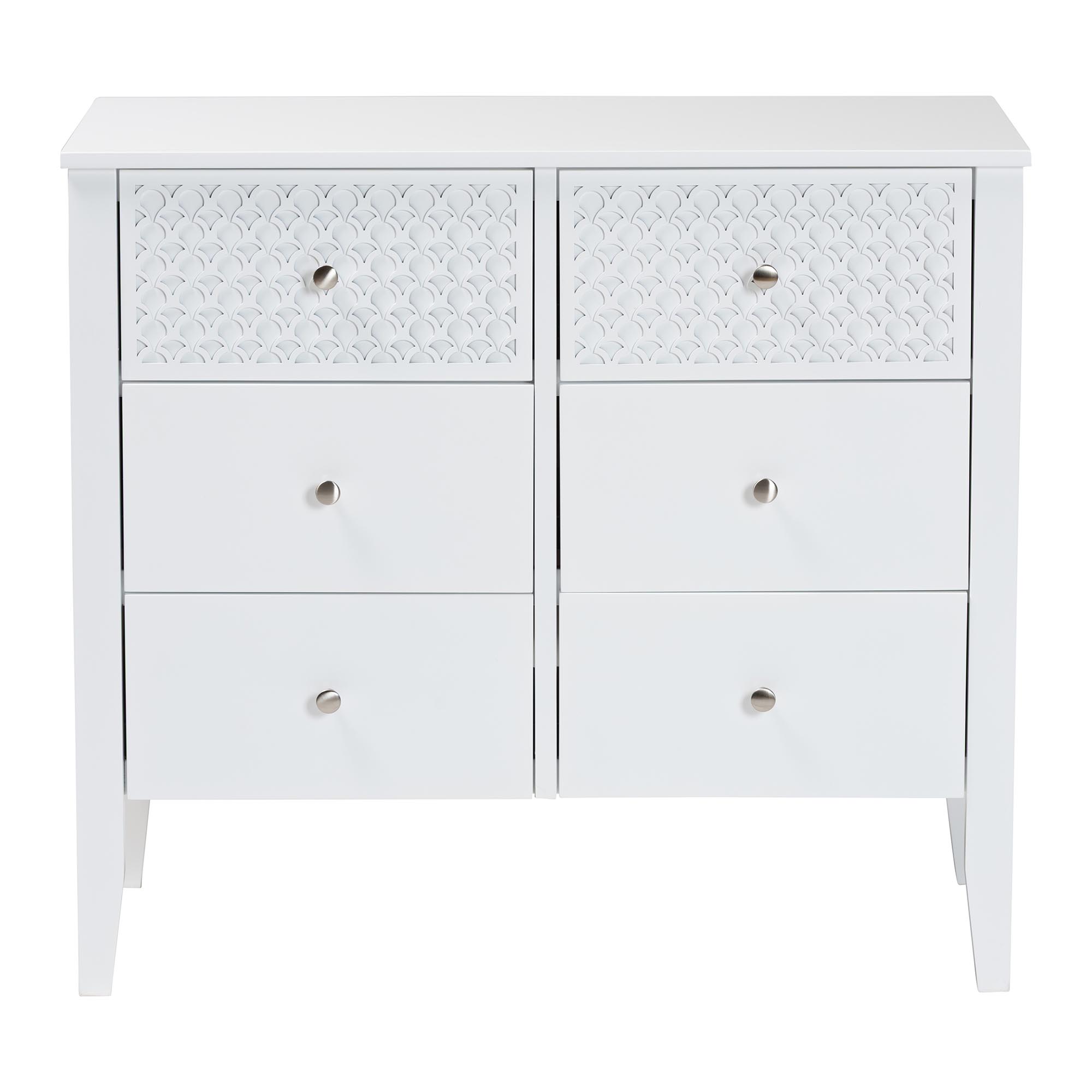 Baxton Studio Lara Dresser - 6-Drawer Bedroom Storage Chest with Laser-Cut Geometric Overlay for Clothing and Organization, White