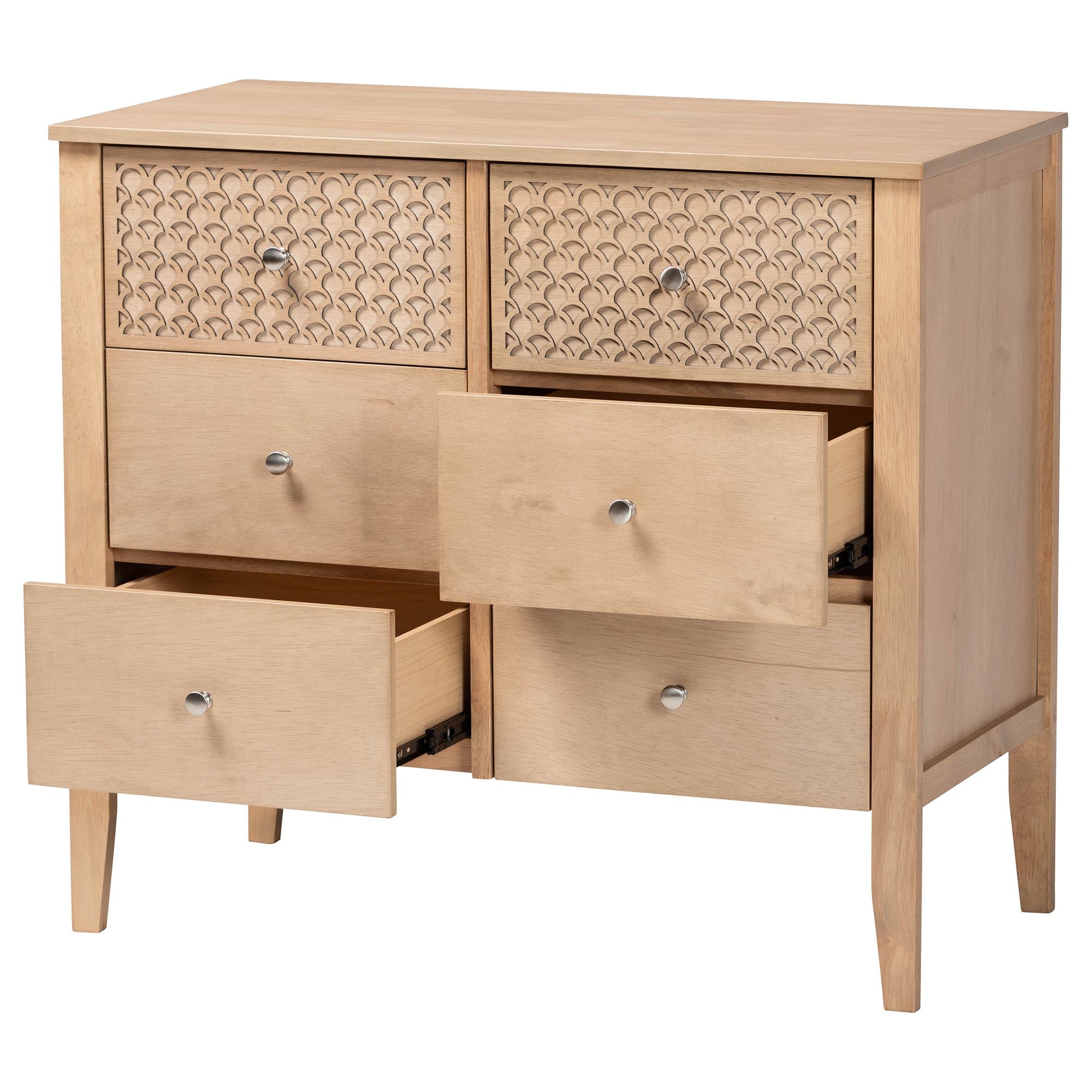 Baxton Studio Lara Dresser - 6-Drawer Bedroom Storage Chest with Laser-Cut Geometric Overlay for Clothing and Organization, Oak Brown