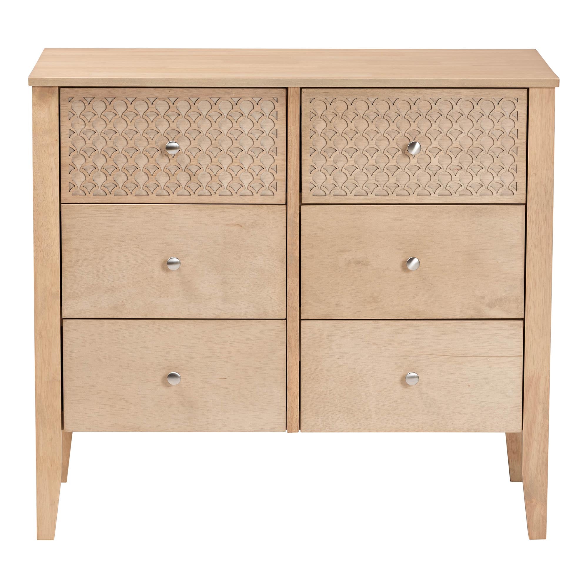 Baxton Studio Lara Dresser - 6-Drawer Bedroom Storage Chest with Laser-Cut Geometric Overlay for Clothing and Organization, Oak Brown