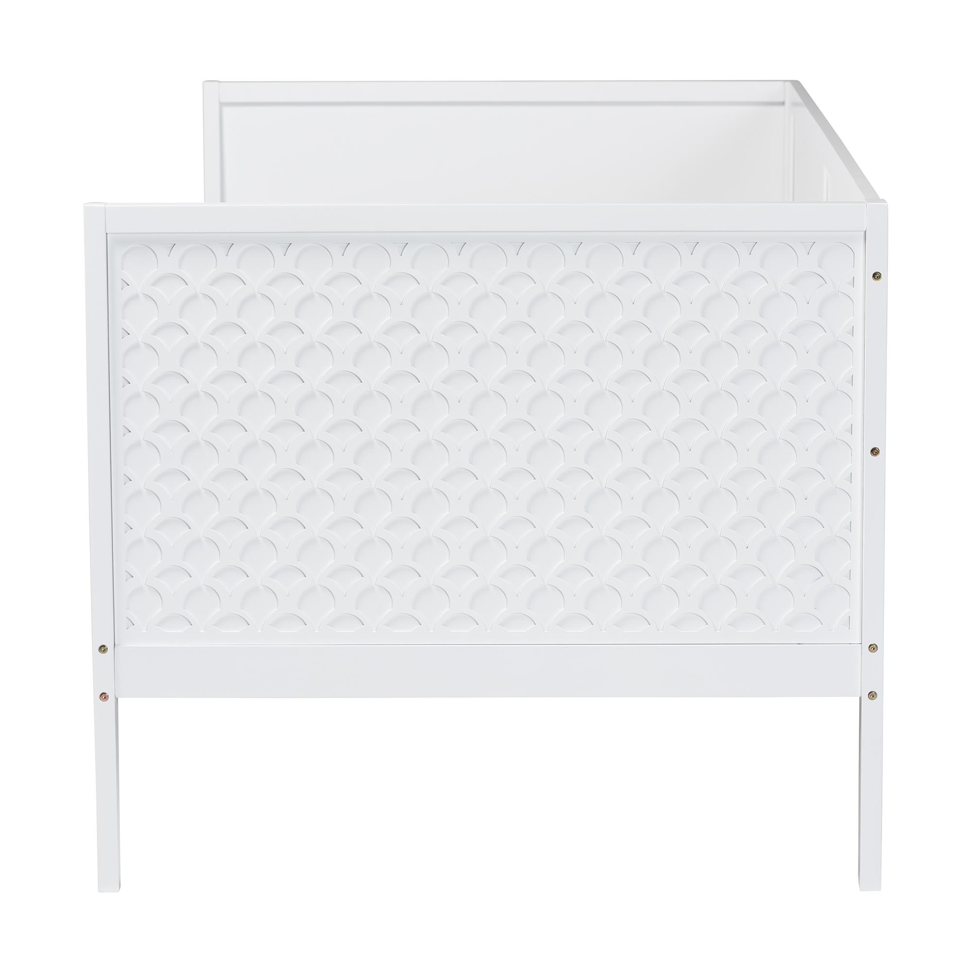 Baxton Studio Lara Twin Daybed - Modern Wood Bed Frame with Wraparound Laser-Cut Decorative Headboard Overlay, White