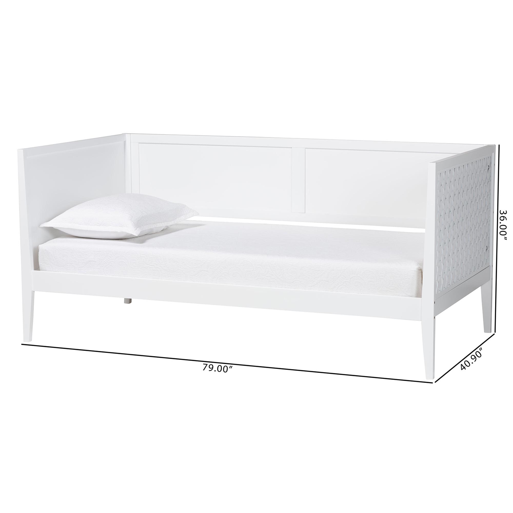 Baxton Studio Lara Twin Daybed - Modern Wood Bed Frame with Wraparound Laser-Cut Decorative Headboard Overlay, White
