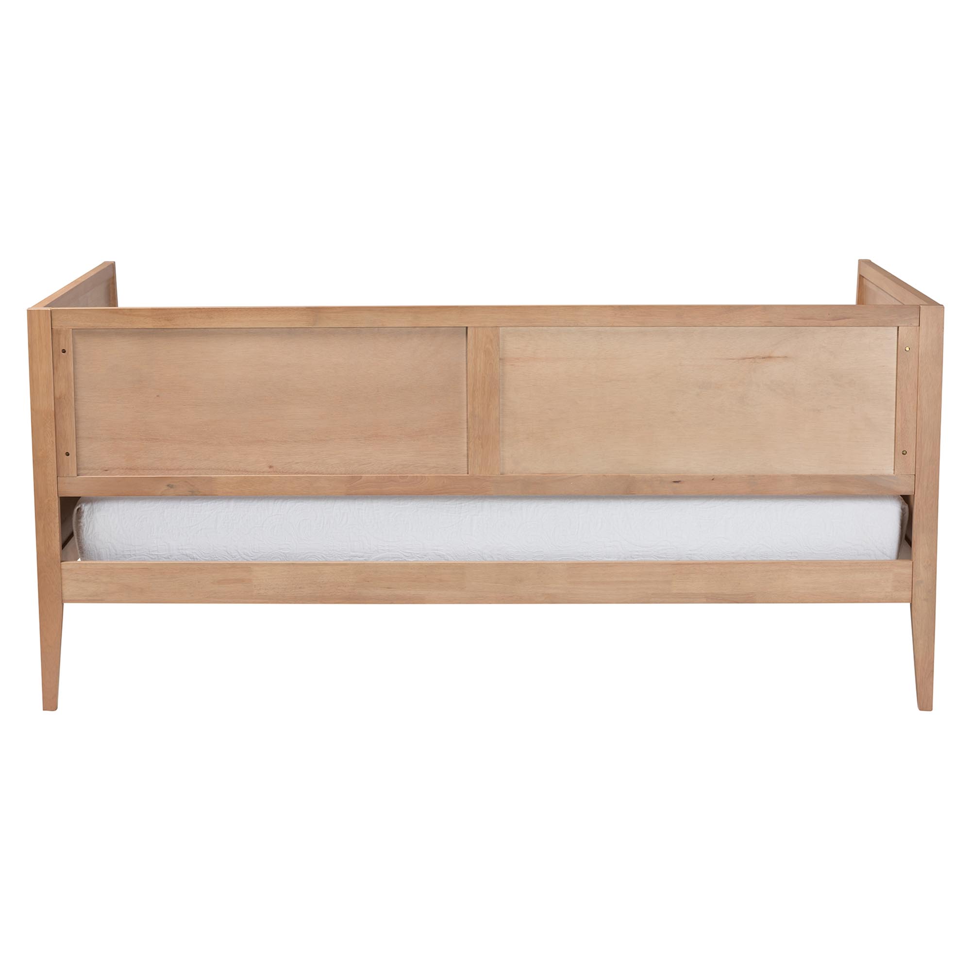 Baxton Studio Lara Twin Daybed - Modern Wood Bed Frame with Wraparound Laser-Cut Decorative Headboard Overlay, Oak Brown