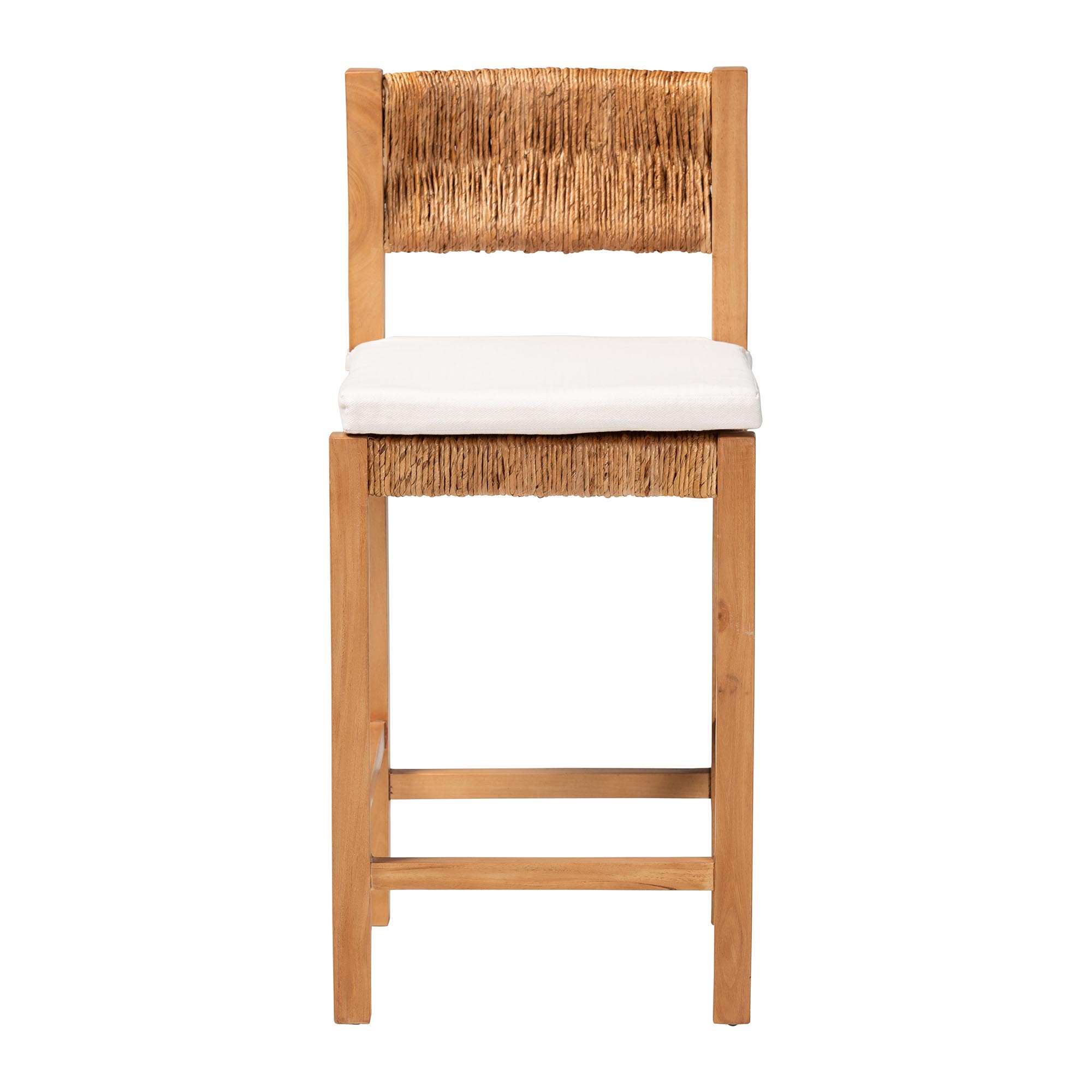 bali & pari Pava Woven Seagrass Counter Stool - Solid Mahogany Wood Stool with Textured Back, Coastal Boho Seating for Kitchen Island, Counter Height