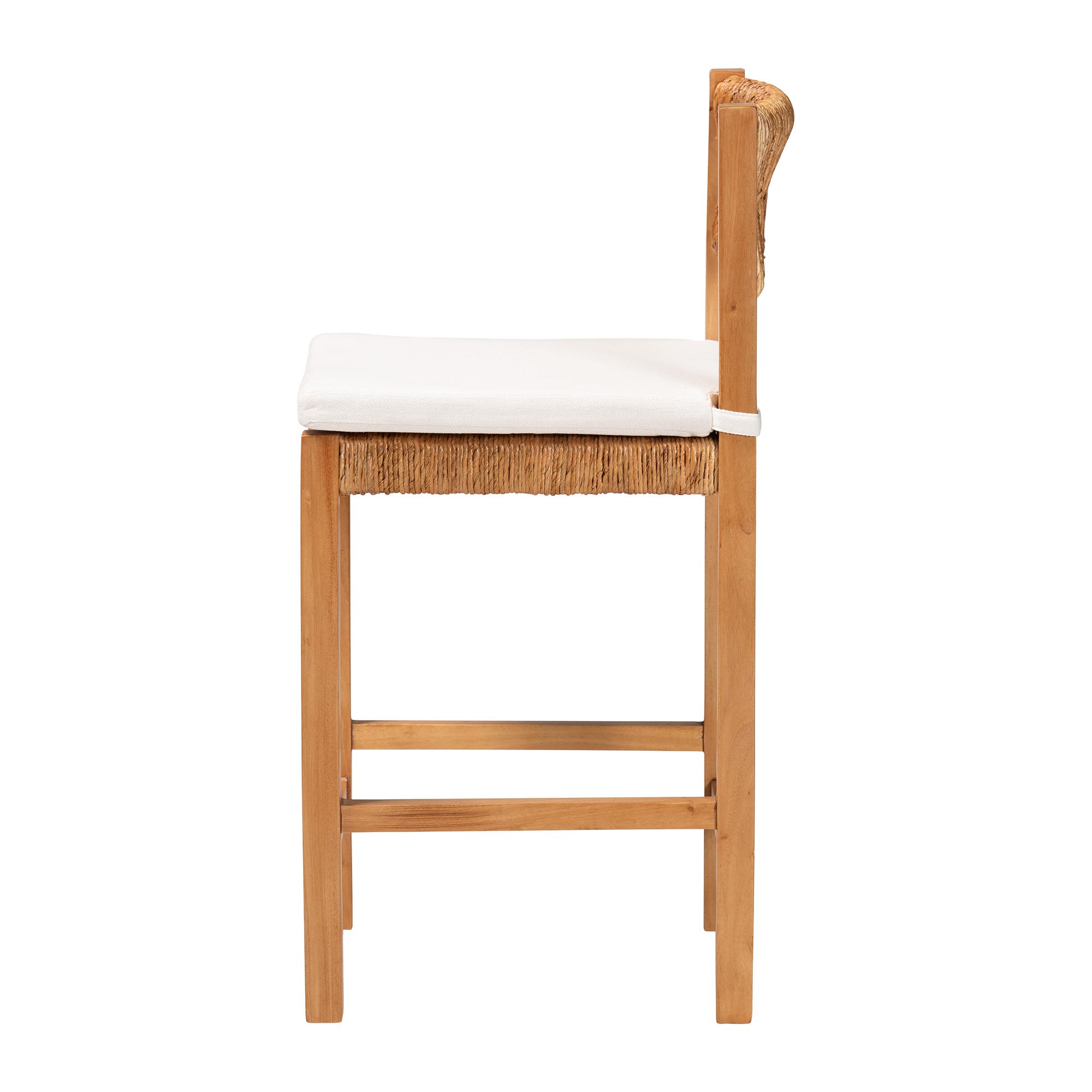 bali & pari Pava Woven Seagrass Counter Stool - Solid Mahogany Wood Stool with Textured Back, Coastal Boho Seating for Kitchen Island, Counter Height