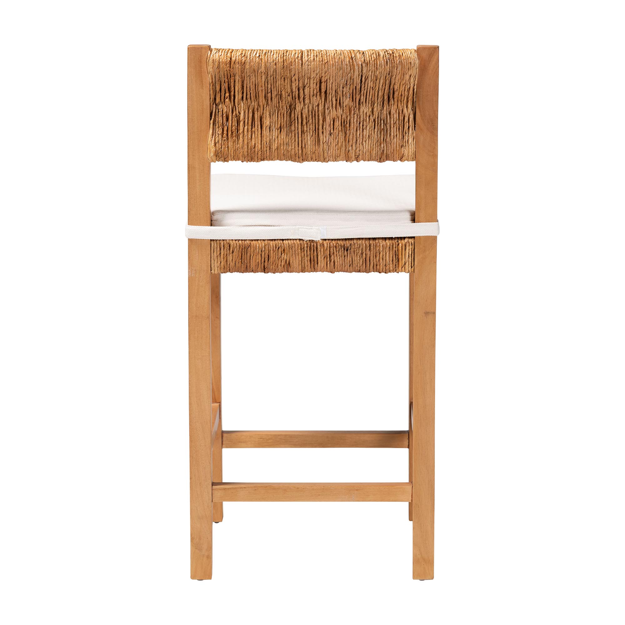 bali & pari Pava Woven Seagrass Counter Stool - Solid Mahogany Wood Stool with Textured Back, Coastal Boho Seating for Kitchen Island, Counter Height