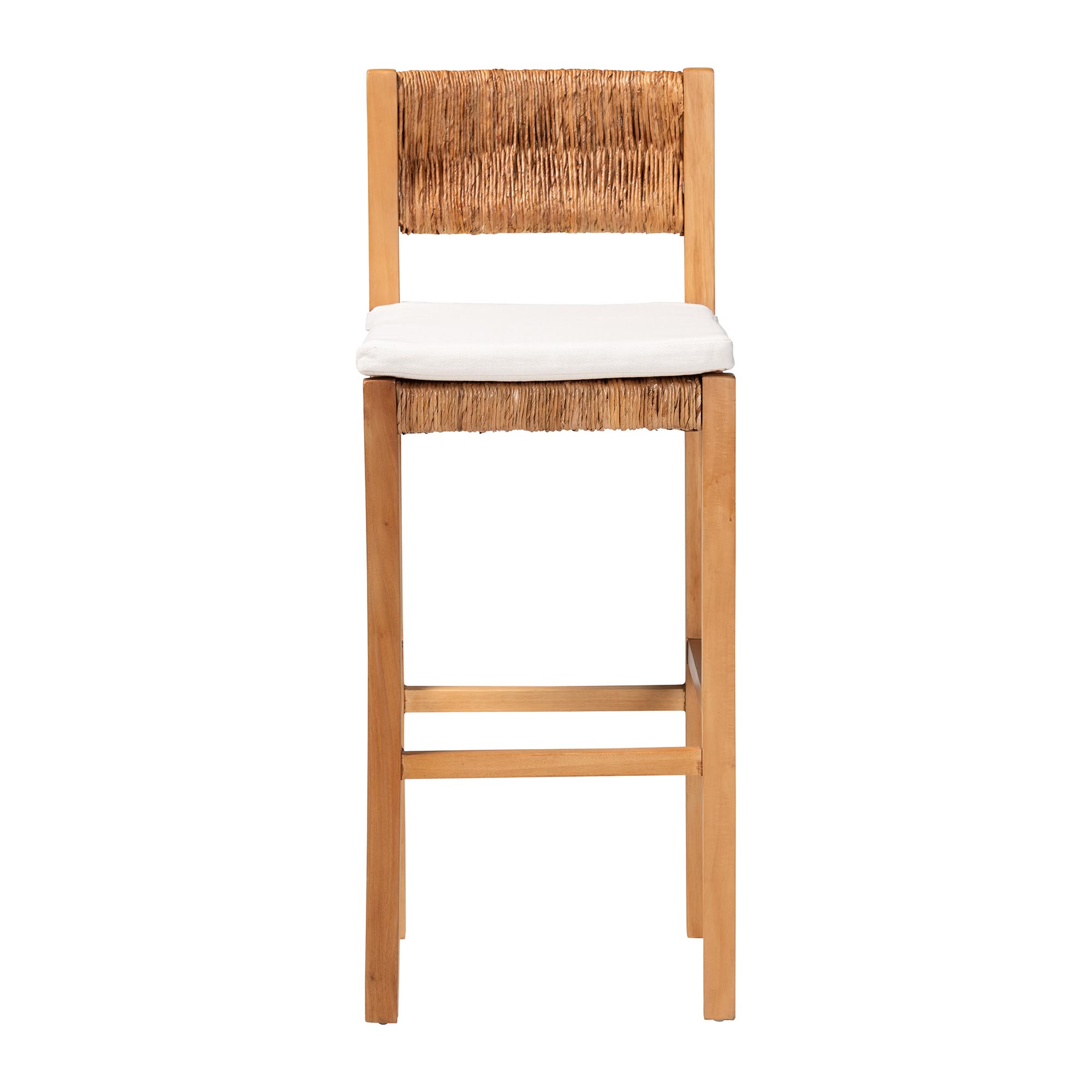 bali & pari Pava Woven Seagrass Bar Stool - Solid Mahogany Wood Stool with Textured Back, Coastal Boho Seating for Kitchen or Lounge, Bar Height