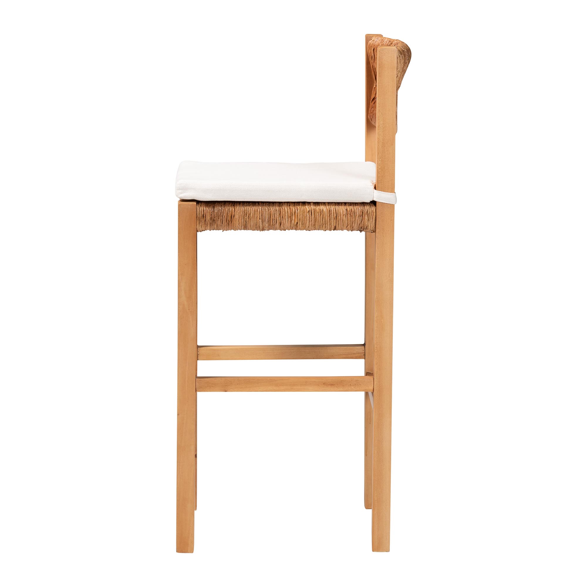 bali & pari Pava Woven Seagrass Bar Stool - Solid Mahogany Wood Stool with Textured Back, Coastal Boho Seating for Kitchen or Lounge, Bar Height