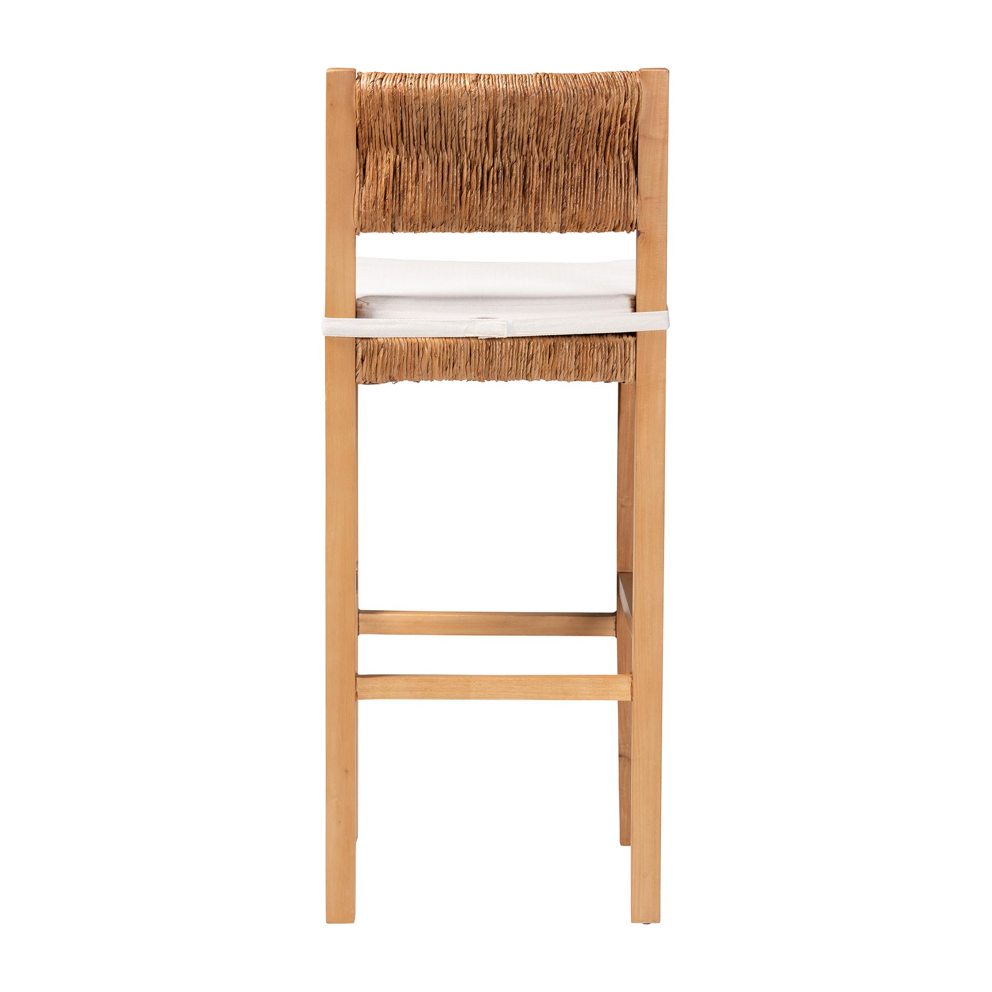 bali & pari Pava Woven Seagrass Bar Stool - Solid Mahogany Wood Stool with Textured Back, Coastal Boho Seating for Kitchen or Lounge, Bar Height