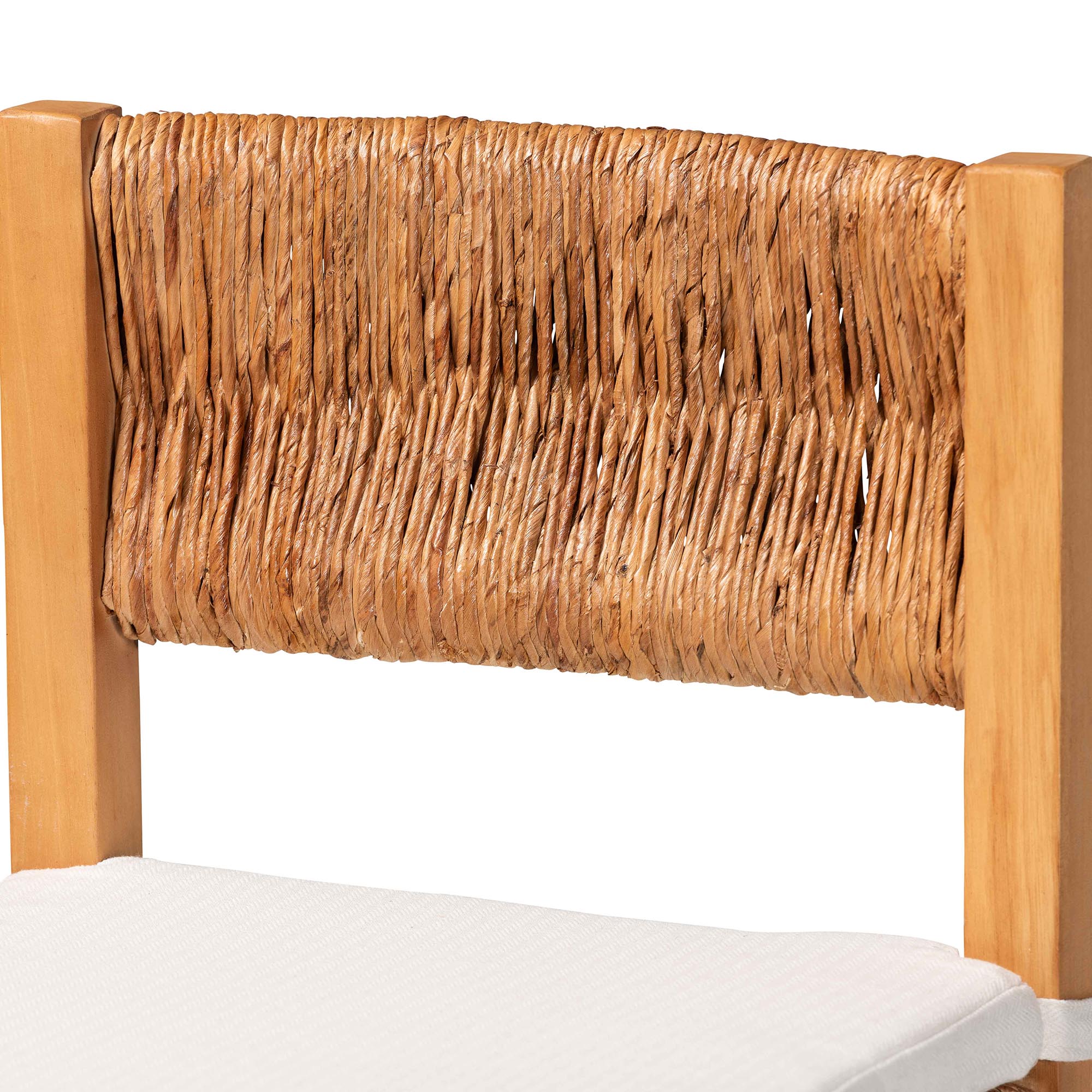 bali & pari Pava Woven Seagrass Bar Stool - Solid Mahogany Wood Stool with Textured Back, Coastal Boho Seating for Kitchen or Lounge, Bar Height