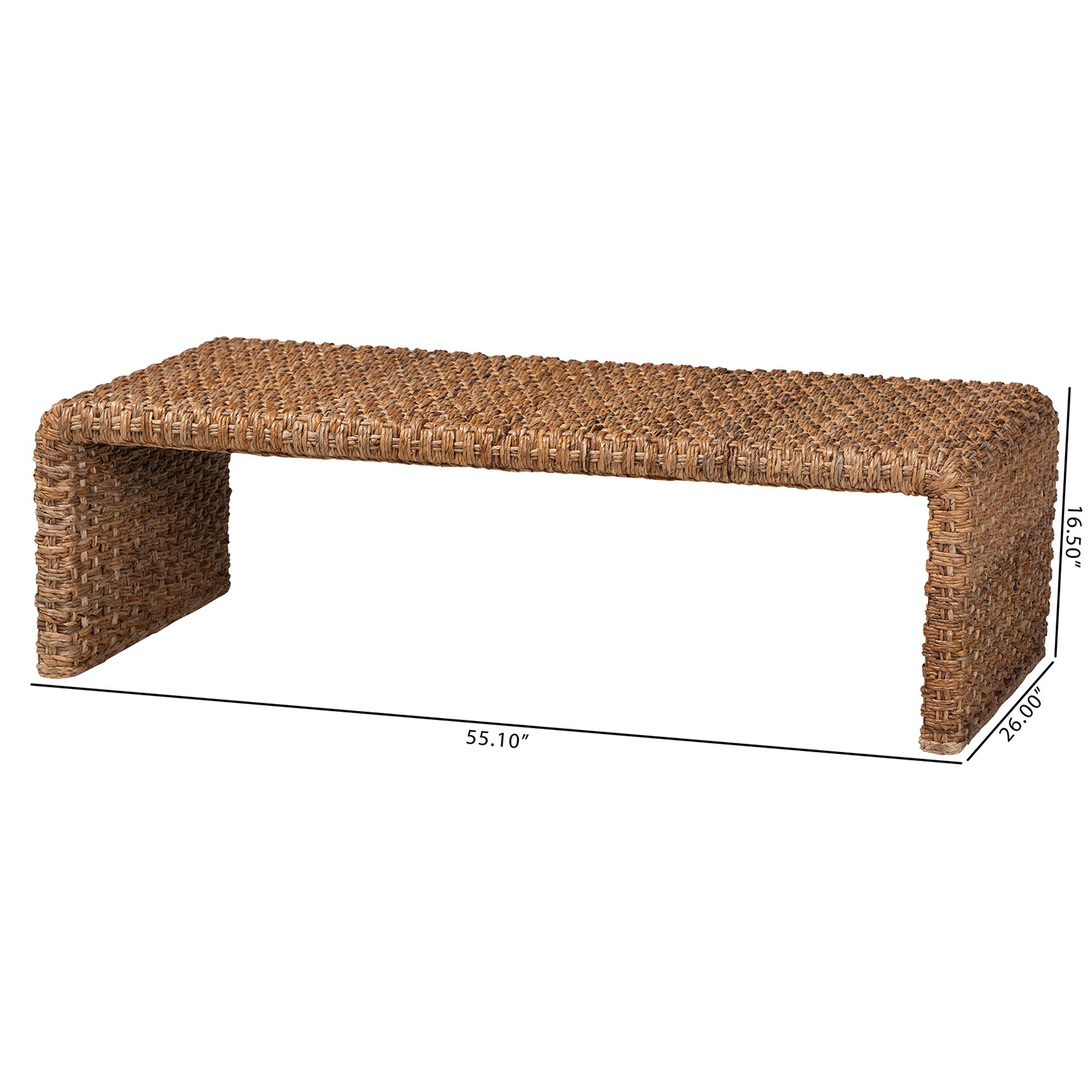 bali & pari Alda Handwoven Seagrass Coffee Table - Rustic Wicker Waterfall Accent Table for Living Room or Sunroom