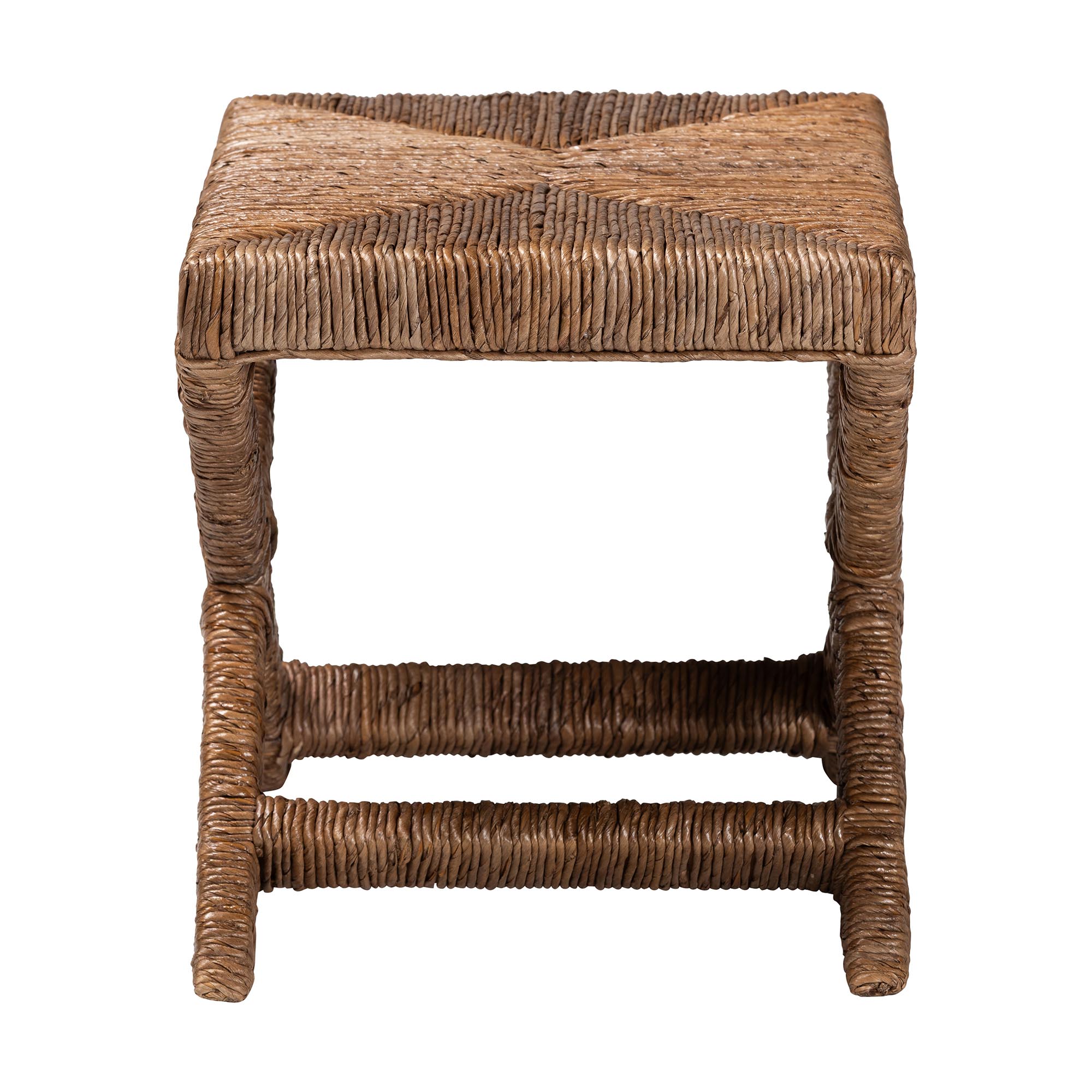 bali & pari Alda Woven Seagrass Ottoman - Handwoven Wicker Accent Stool with X Base, Boho Coastal Seating