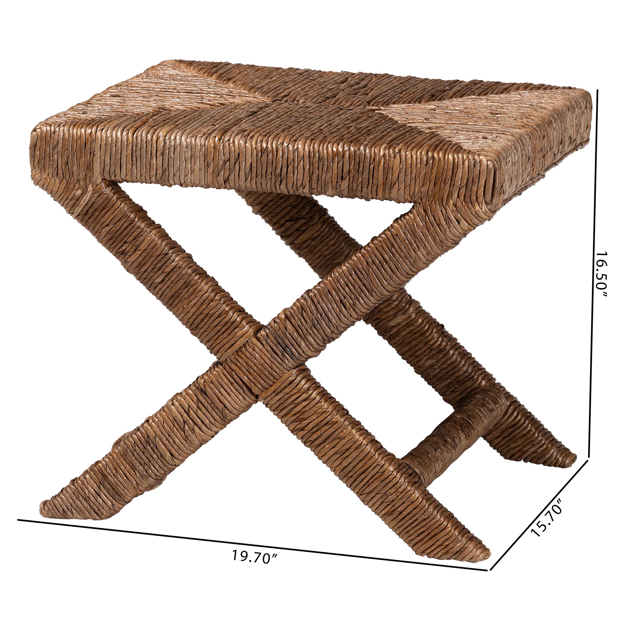 bali & pari Alda Woven Seagrass Ottoman - Handwoven Wicker Accent Stool with X Base, Boho Coastal Seating