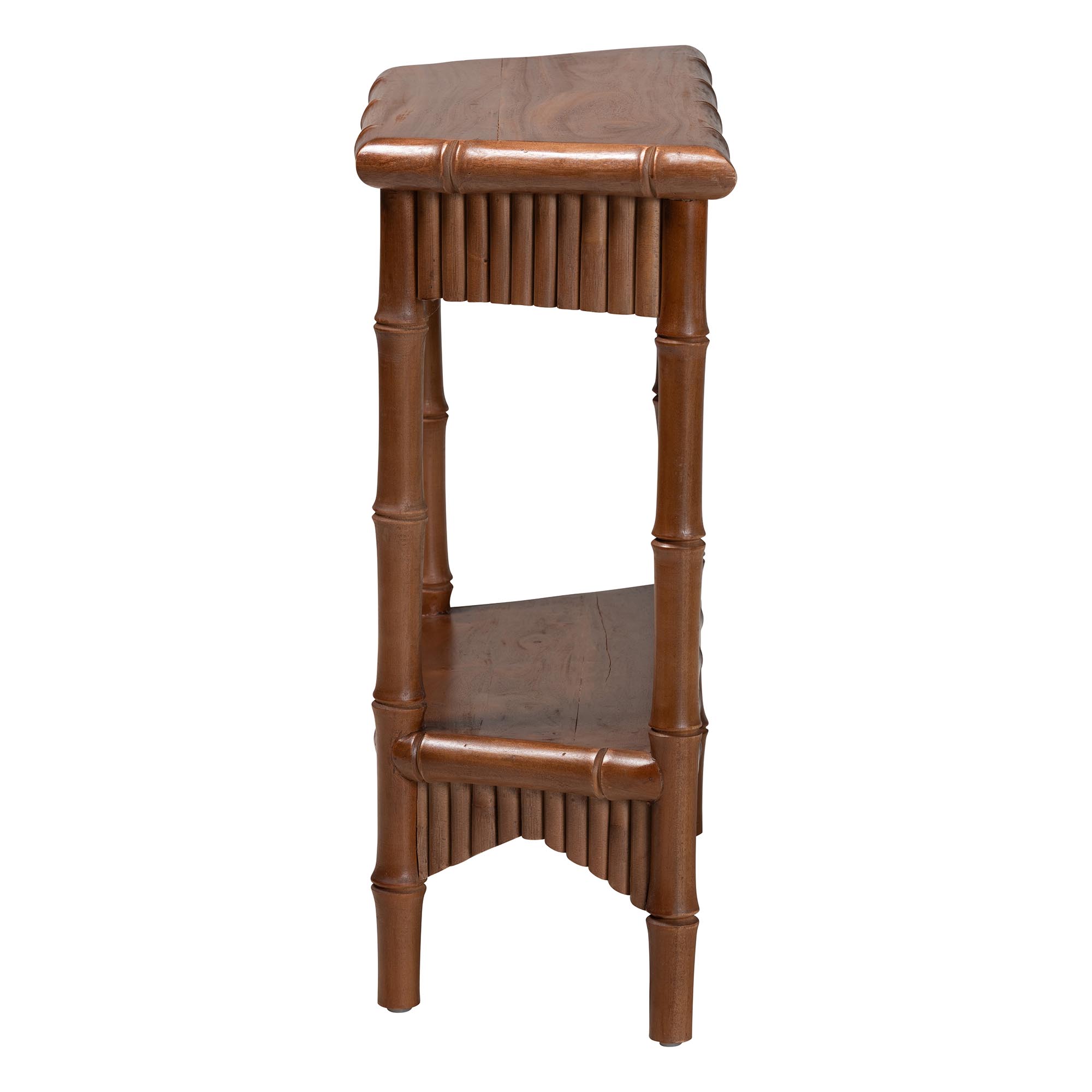 bali & pari Alessa Mahogany Wood Console Table - Fluted Wood Accent Table with Bamboo Motif and Two-Tier Display for Living Room, Entryway, or Hallway, 32 in.