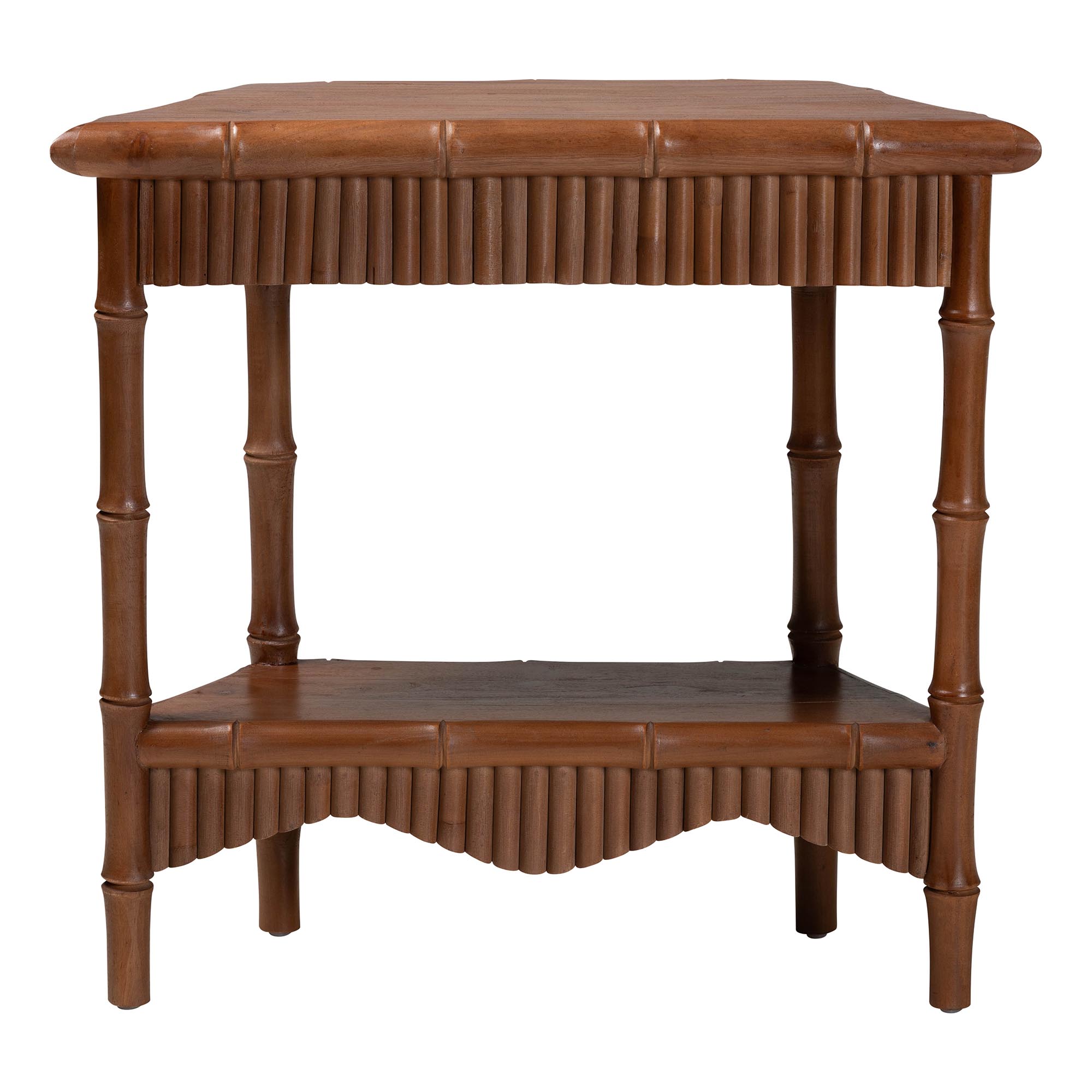 bali & pari Alessa Mahogany Wood Console Table - Fluted Wood Accent Table with Bamboo Motif and Two-Tier Display for Living Room, Entryway, or Hallway, 32 in.