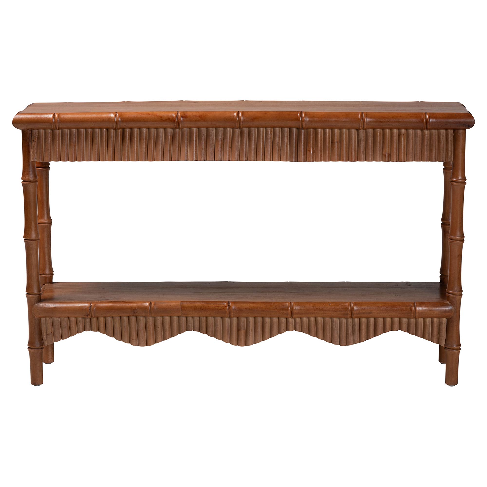 bali & pari Alessa Mahogany Wood Console Table - Fluted Wood Accent Table with Bamboo Motif and Two-Tier Display for Living Room, Entryway, or Hallway, 54 in.