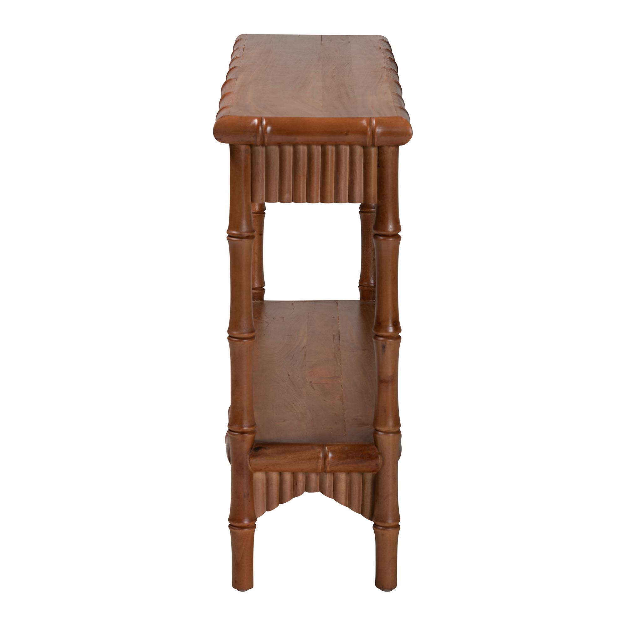 bali & pari Alessa Mahogany Wood Console Table - Fluted Wood Accent Table with Bamboo Motif and Two-Tier Display for Living Room, Entryway, or Hallway, 54 in.