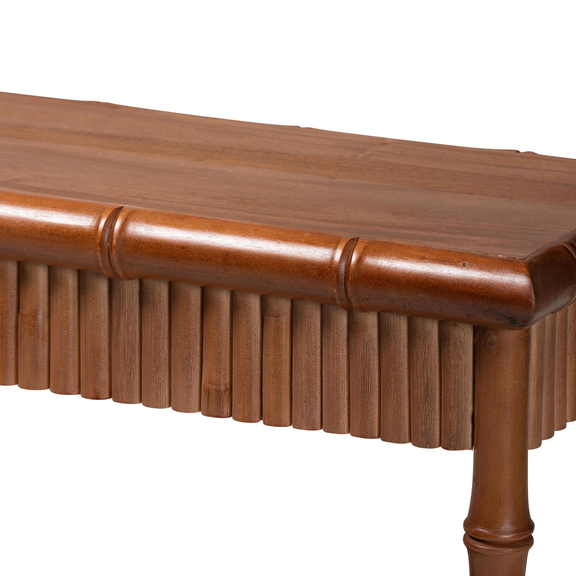 bali & pari Alessa Mahogany Wood Console Table - Fluted Wood Accent Table with Bamboo Motif and Two-Tier Display for Living Room, Entryway, or Hallway, 54 in.