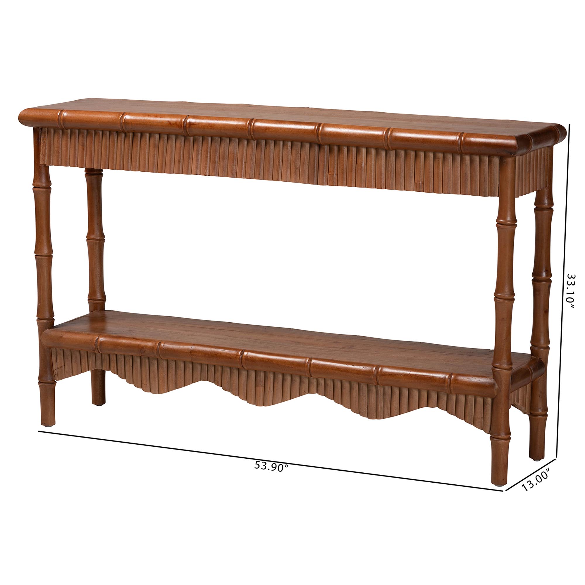 bali & pari Alessa Mahogany Wood Console Table - Fluted Wood Accent Table with Bamboo Motif and Two-Tier Display for Living Room, Entryway, or Hallway, 54 in.