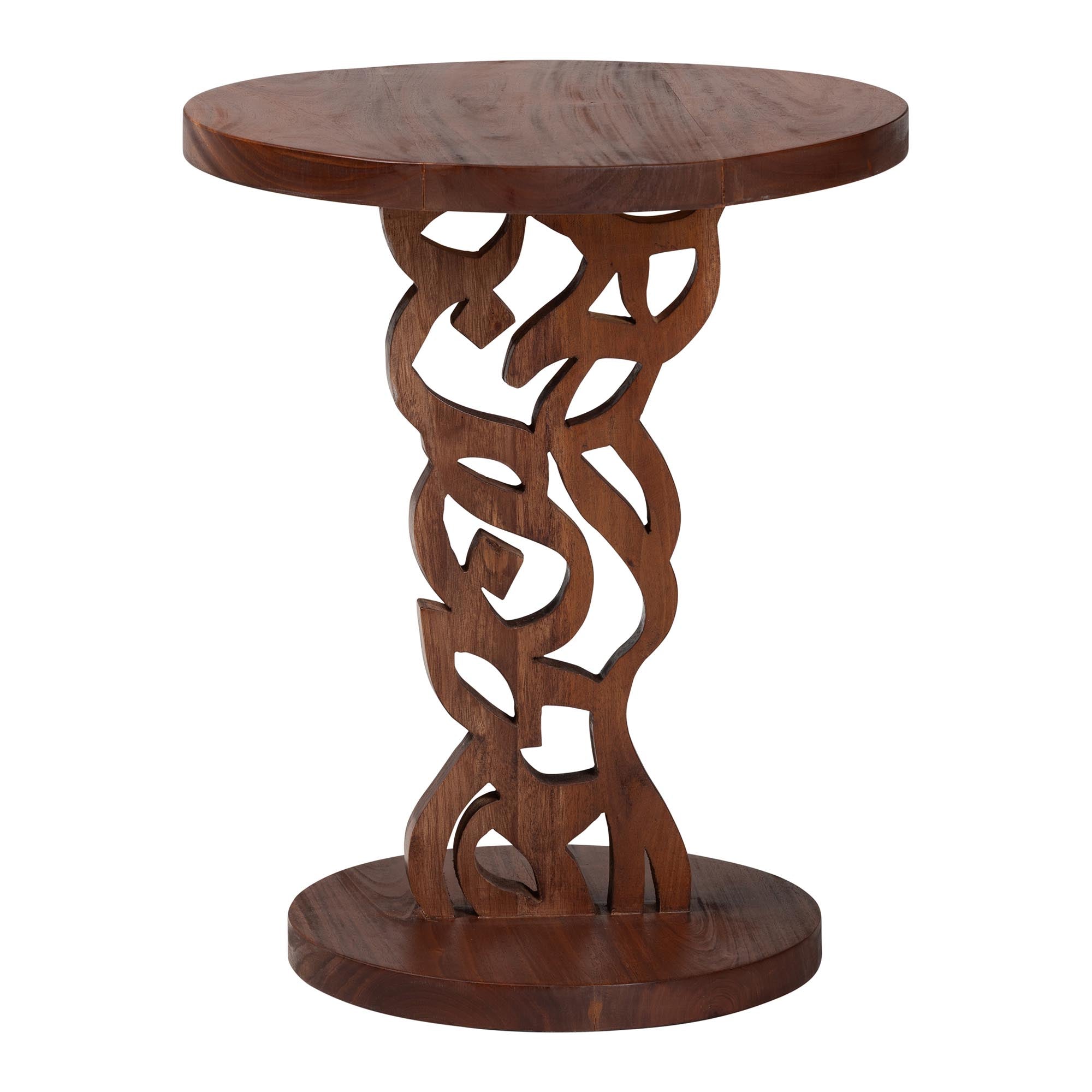 bali & pari Donna Nightstand with Pedestal Base - Mahogany Wood Bedside Side Table with Round Tabletop