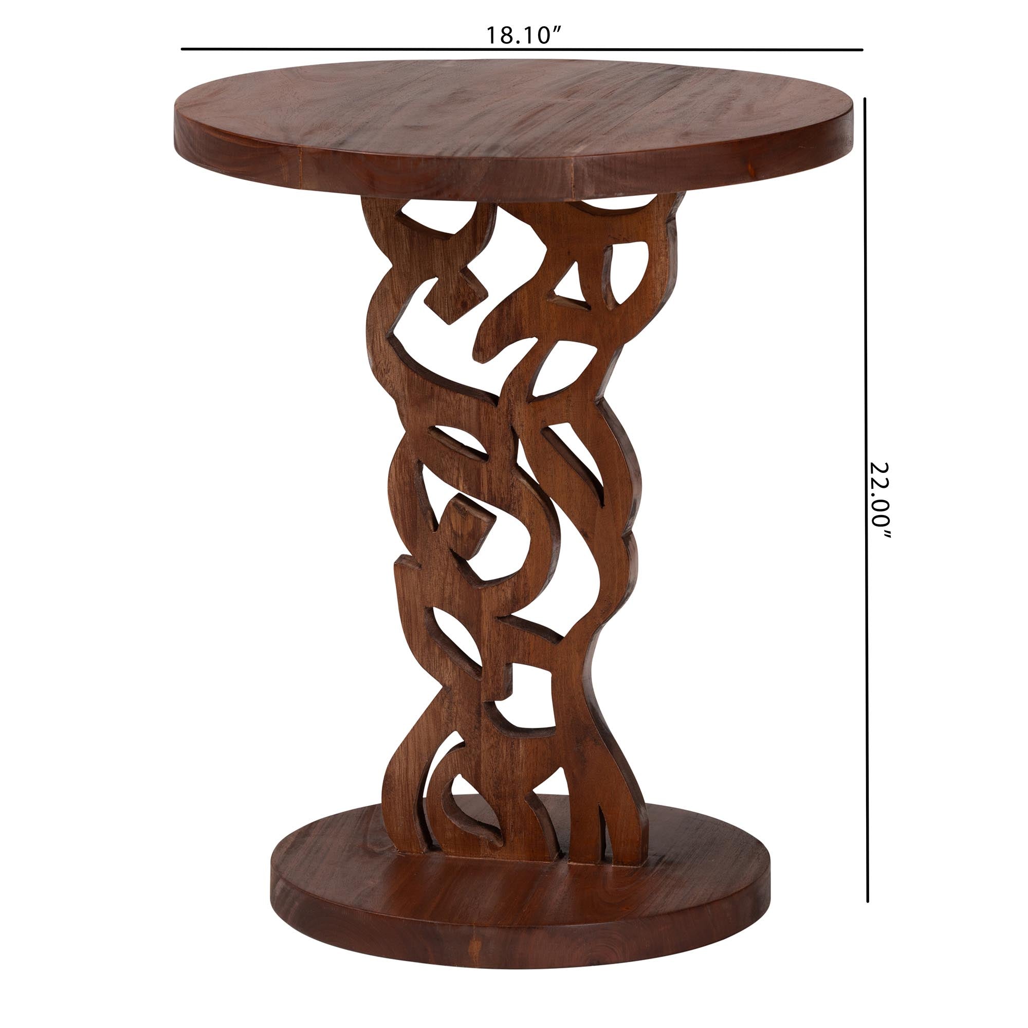 bali & pari Donna Nightstand with Pedestal Base - Mahogany Wood Bedside Side Table with Round Tabletop