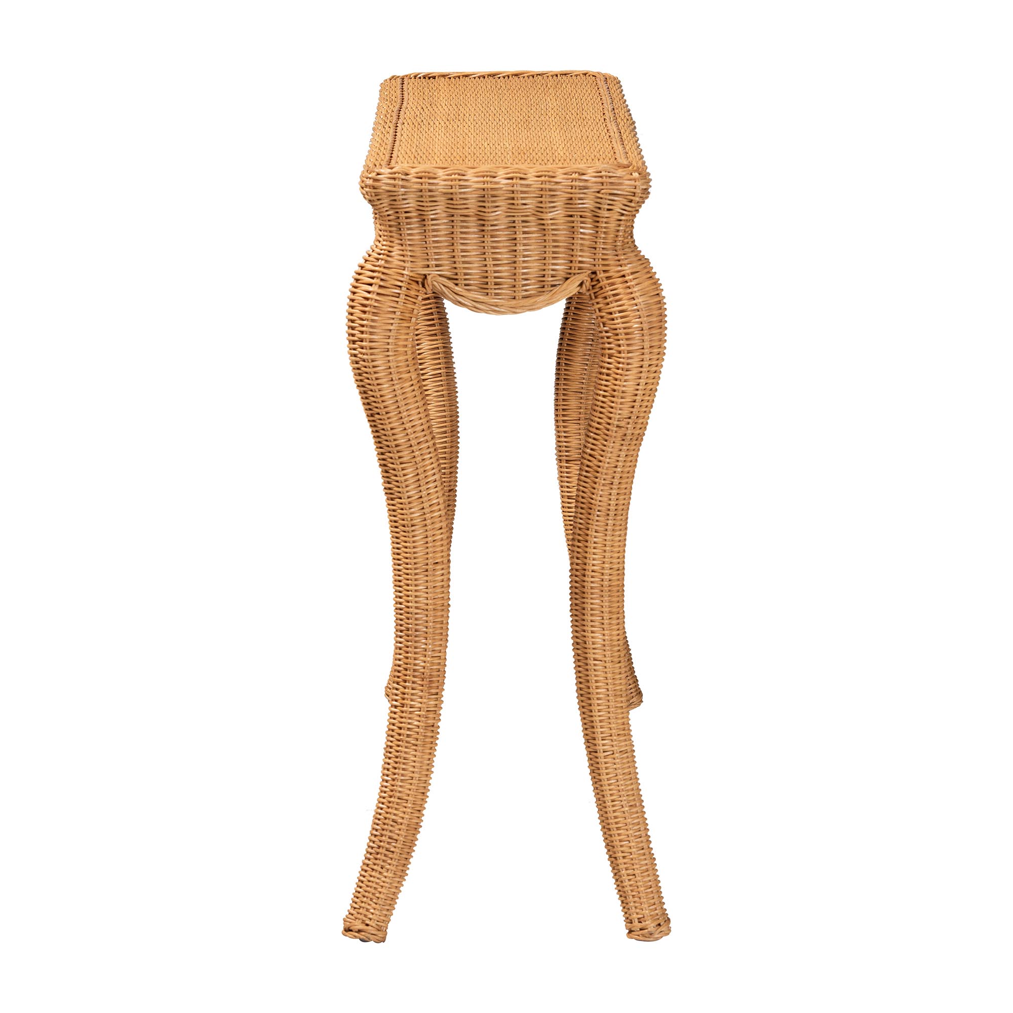 bali & pari Deborah Natural Rattan Console Table - Handwoven Wicker Accent Table with Cabriole Legs, Scalloped Coastal Cottage Household Complement
