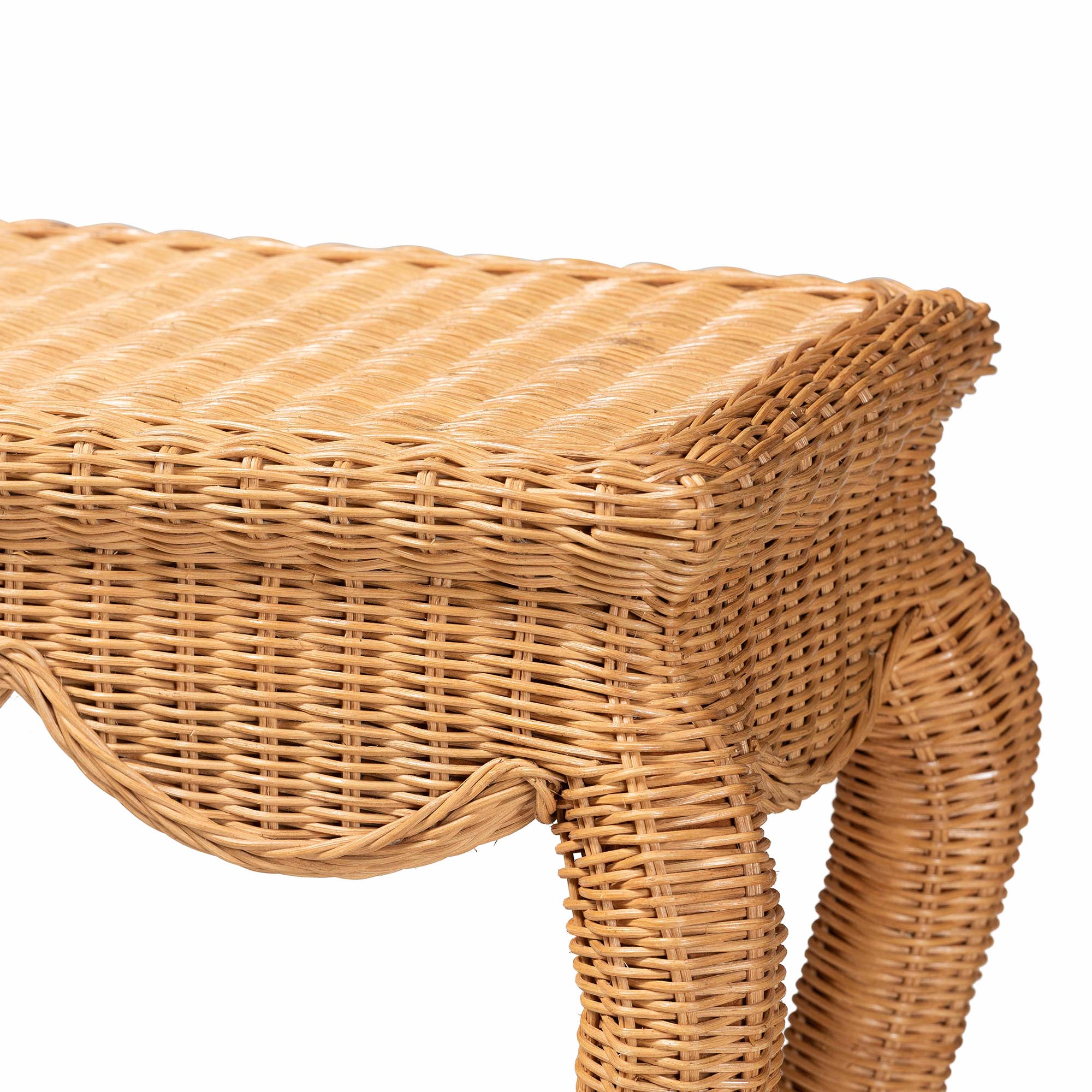 bali & pari Deborah Natural Rattan Console Table - Handwoven Wicker Accent Table with Cabriole Legs, Scalloped Coastal Cottage Household Complement