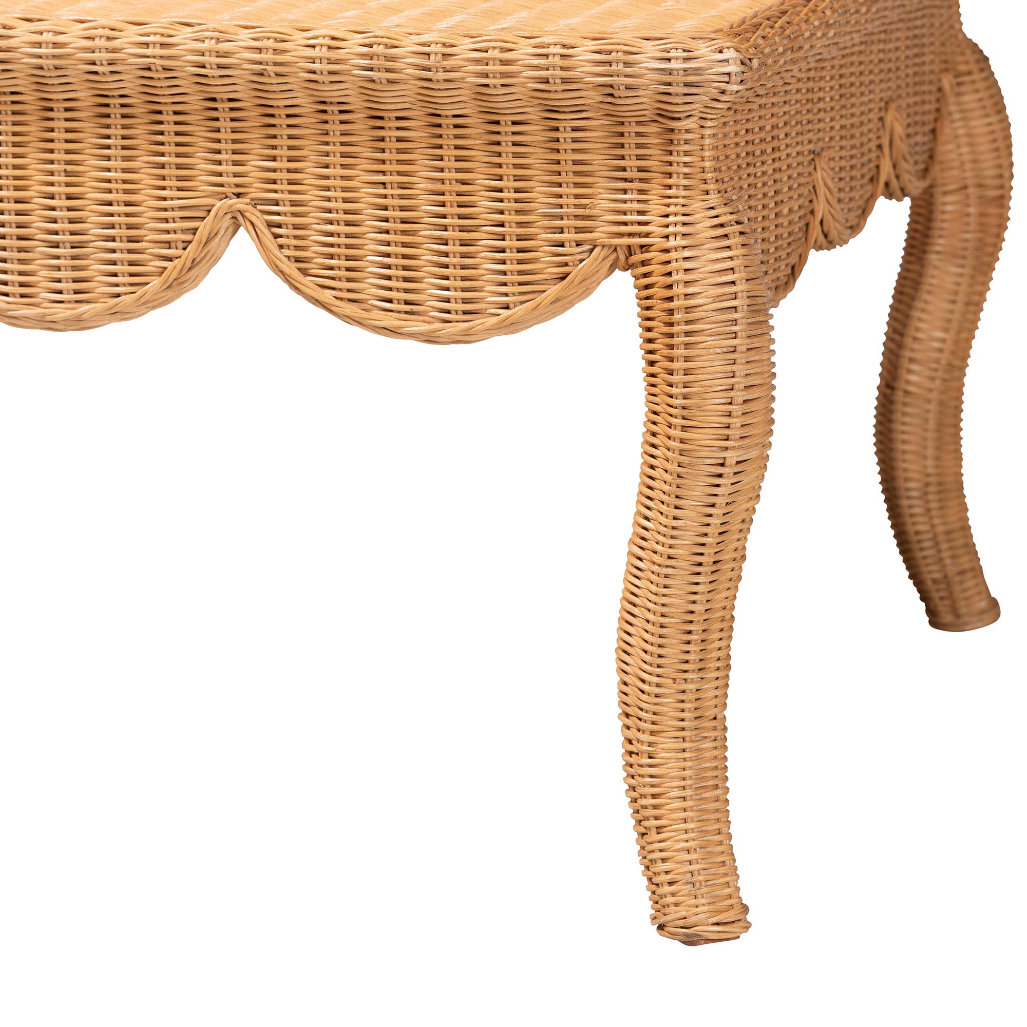 bali & pari Deborah Natural Rattan Coffee Table - Handwoven Wicker Accent Table with Cabriole Legs, Scalloped Coastal Cottage Living Room Centerpiece