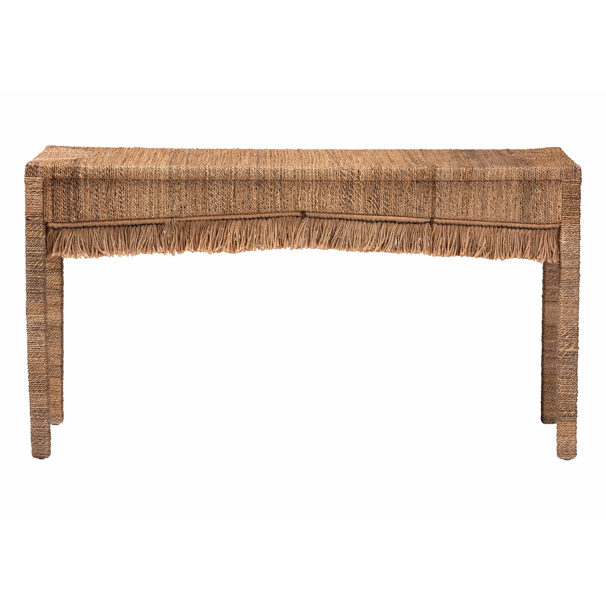 bali & pari Fiona Handwoven Seagrass Console Table - Coastal Boho Accent Table with Fringe Detailing for Living Room, Entryway, or Hallway