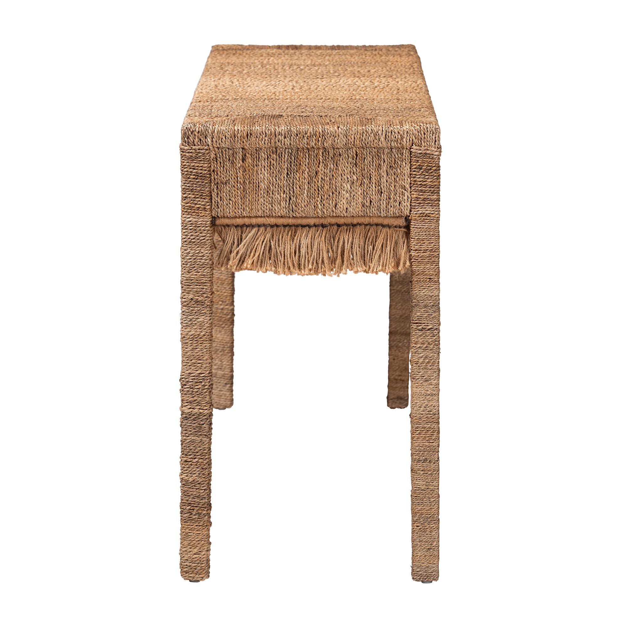 bali & pari Fiona Handwoven Seagrass Console Table - Coastal Boho Accent Table with Fringe Detailing for Living Room, Entryway, or Hallway