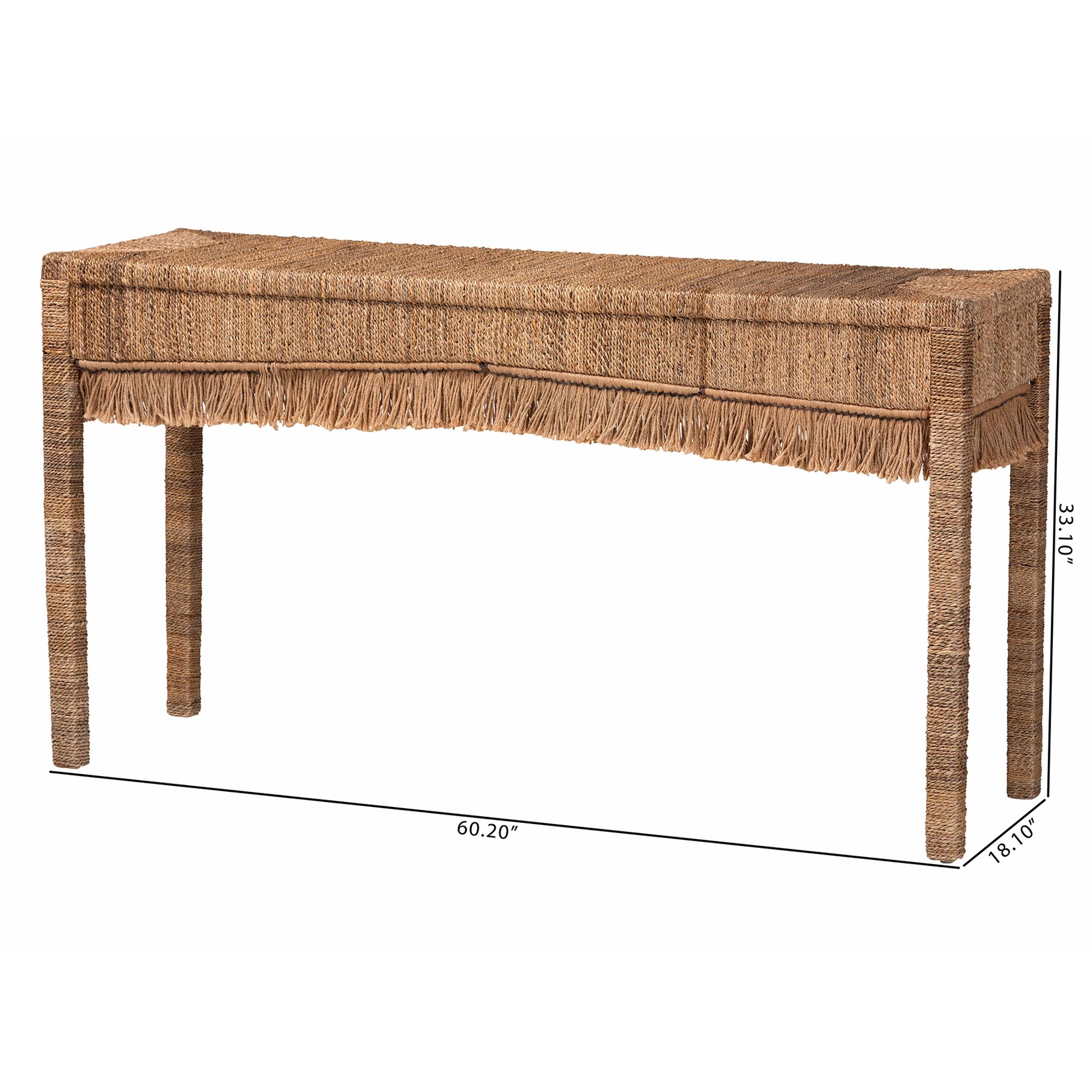 bali & pari Fiona Handwoven Seagrass Console Table - Coastal Boho Accent Table with Fringe Detailing for Living Room, Entryway, or Hallway