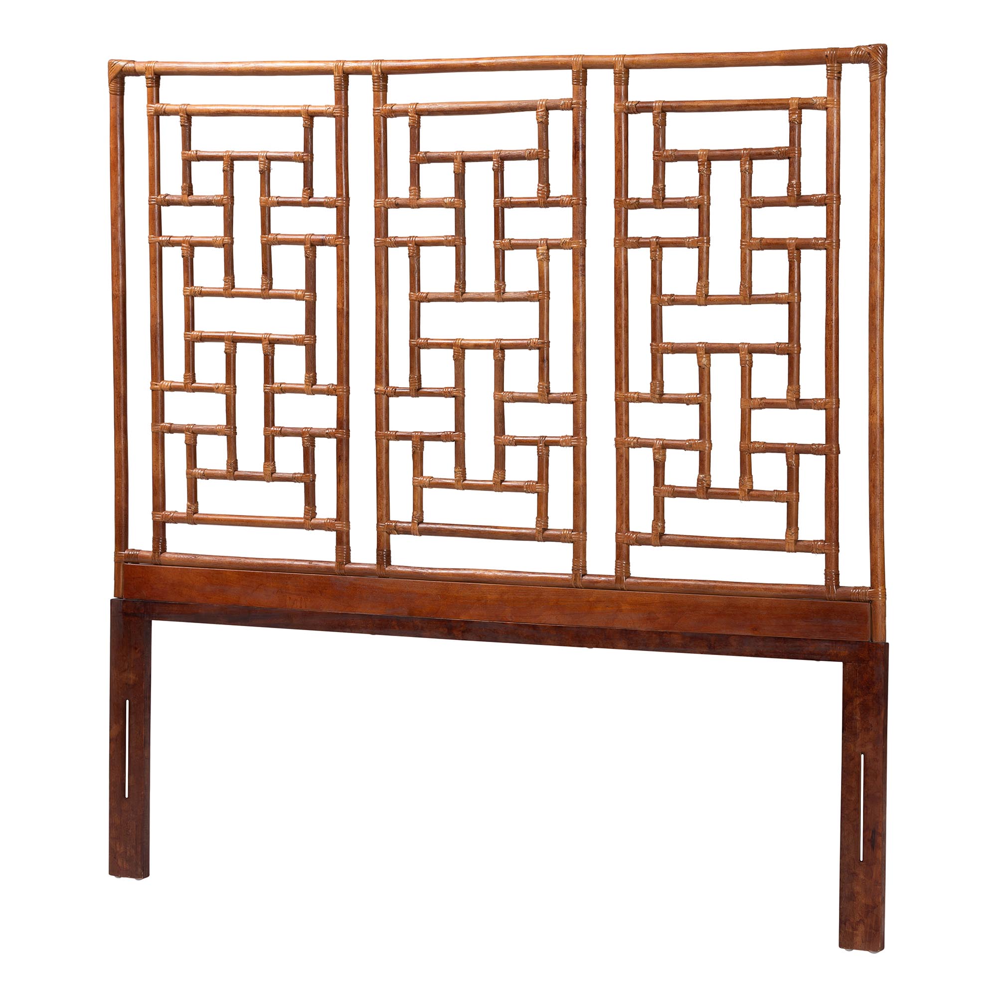 bali & pari Jamuna Marbled Tortoise Natural Rattan Headboard - Handcrafted Coastal Boho Style Bedroom Backdrop, King