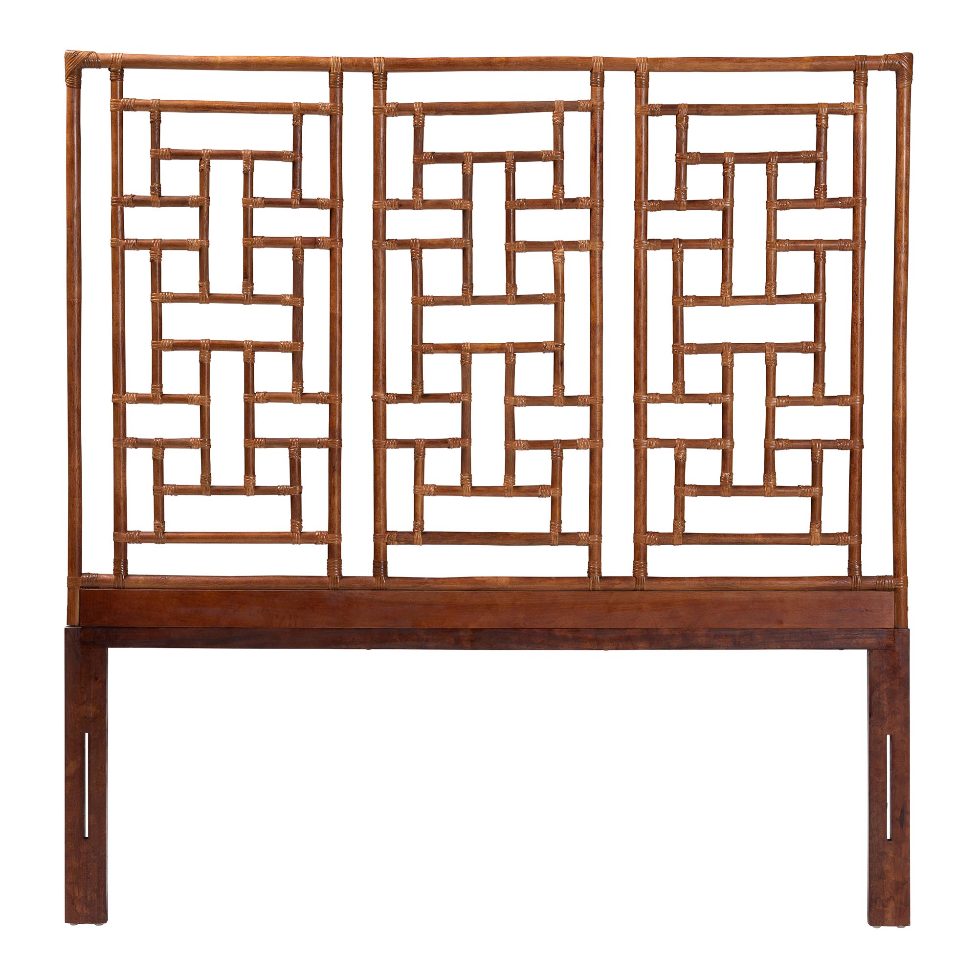 bali & pari Jamuna Marbled Tortoise Natural Rattan Headboard - Handcrafted Coastal Boho Style Bedroom Backdrop, King