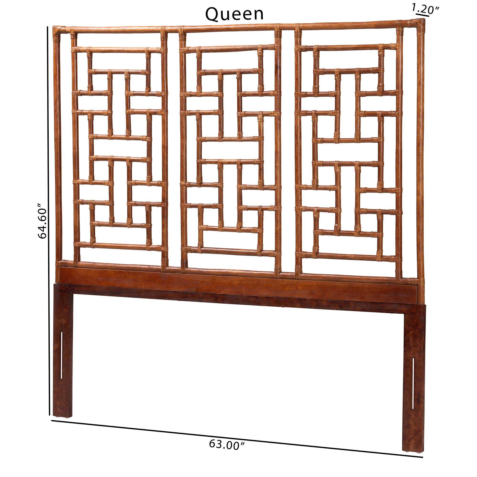bali & pari Jamuna Marbled Tortoise Natural Rattan Headboard - Handcrafted Coastal Boho Style Bedroom Backdrop, Queen