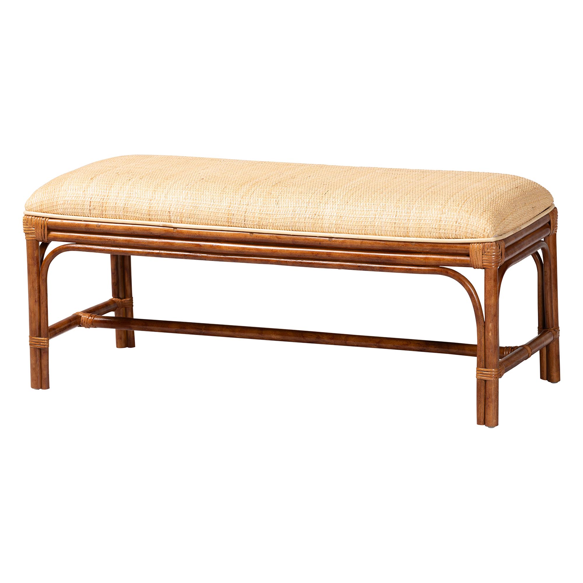 bali & pari Belen Marbled Tortoise Natural Rattan Bench - Handwoven Wicker Seating for Entryway, Living Room, or Bedroom, Coastal and Tropical Accent Furniture