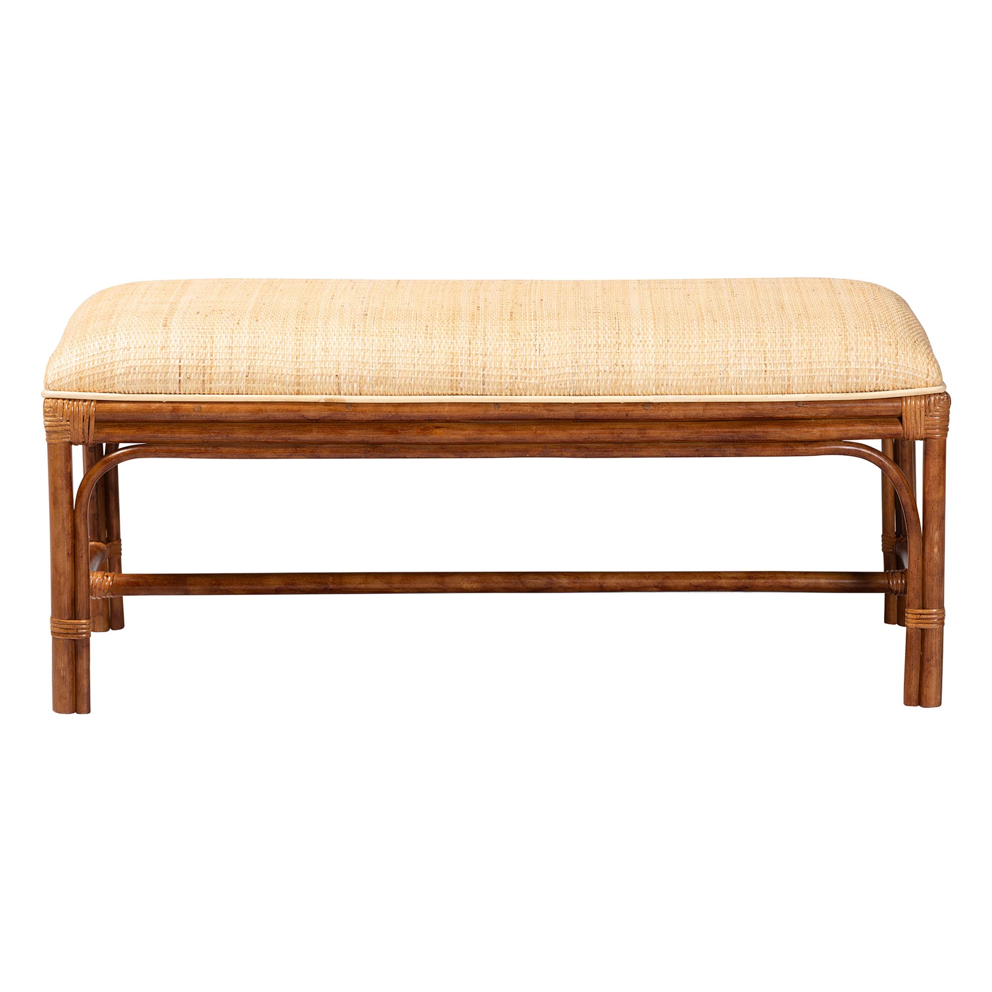 bali & pari Belen Marbled Tortoise Natural Rattan Bench - Handwoven Wicker Seating for Entryway, Living Room, or Bedroom, Coastal and Tropical Accent Furniture