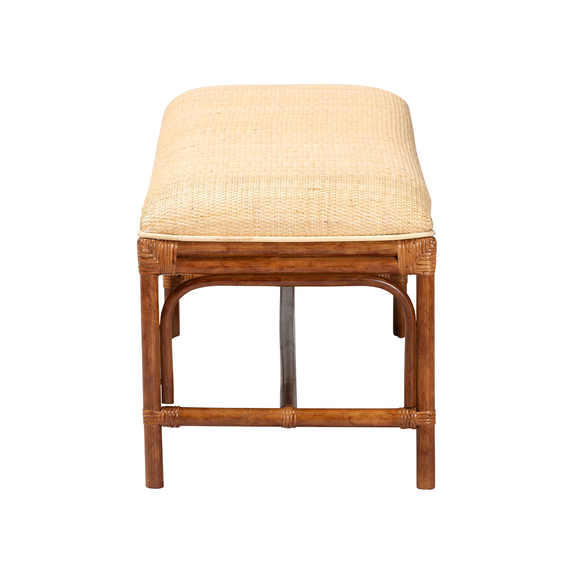 bali & pari Belen Marbled Tortoise Natural Rattan Bench - Handwoven Wicker Seating for Entryway, Living Room, or Bedroom, Coastal and Tropical Accent Furniture