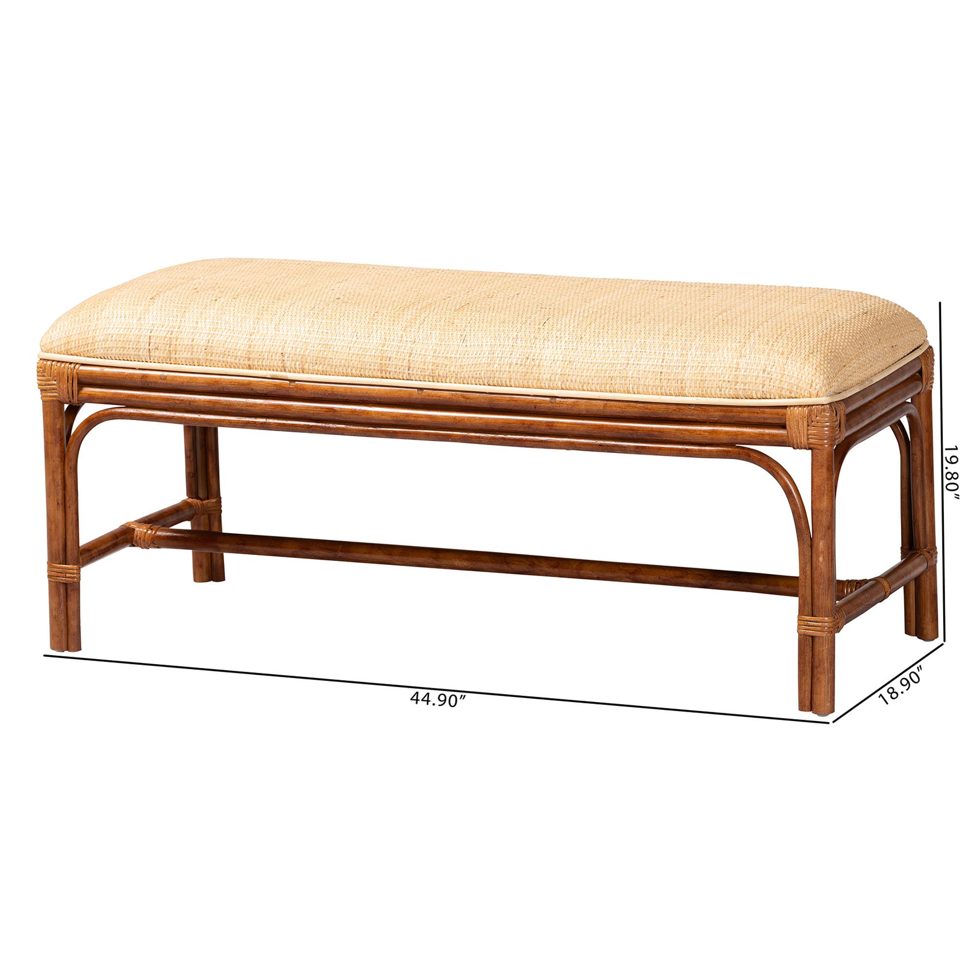bali & pari Belen Marbled Tortoise Natural Rattan Bench - Handwoven Wicker Seating for Entryway, Living Room, or Bedroom, Coastal and Tropical Accent Furniture