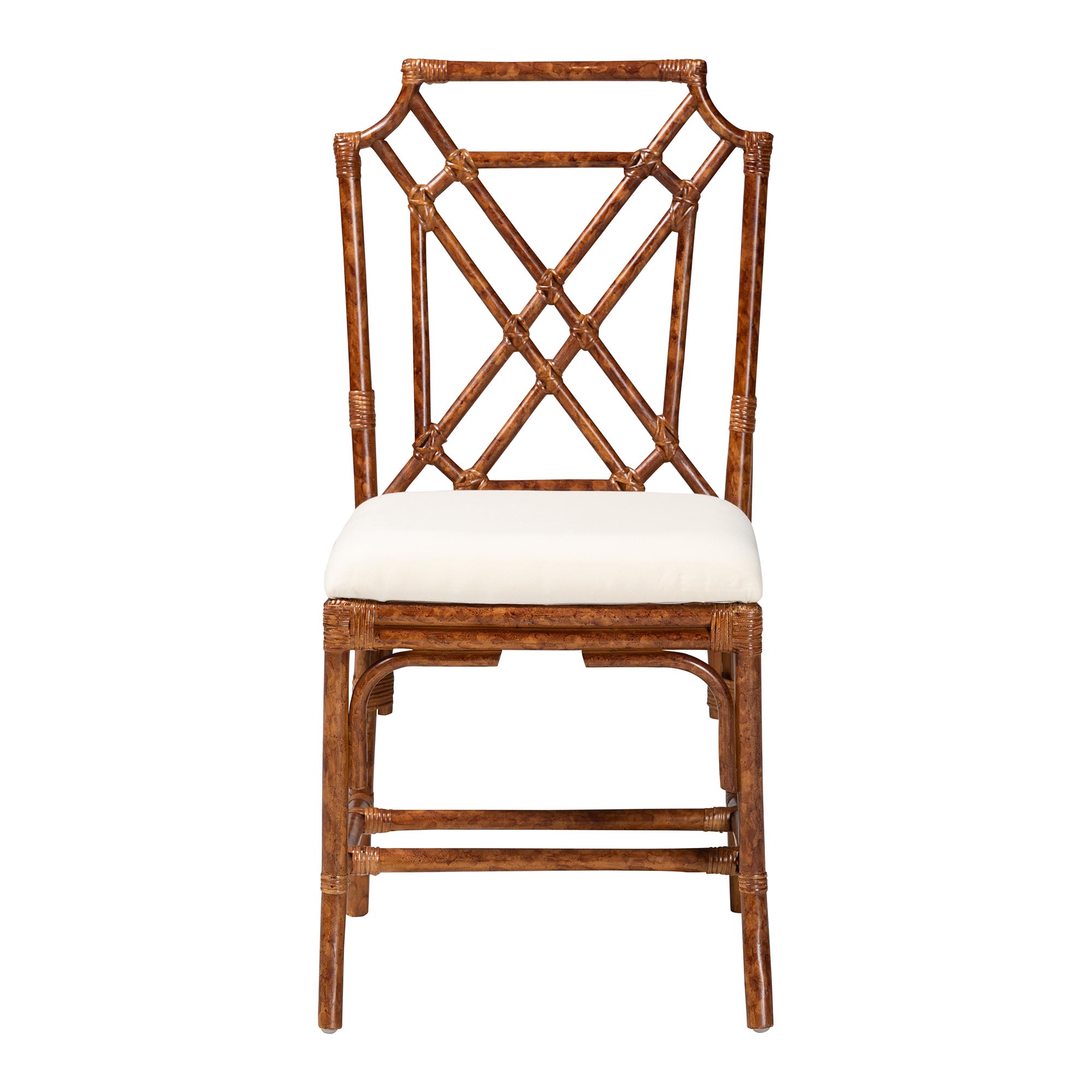 bali & pari Esmery Marbled Tortoise Natural Rattan Dining Chair - Handcrafted Wicker Side Chair with Crisscross Back, Boho Coastal Seating for Dining Room or Kitchen