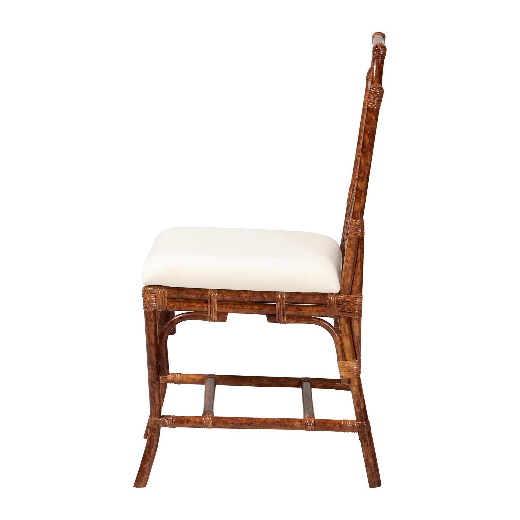 bali & pari Esmery Marbled Tortoise Natural Rattan Dining Chair - Handcrafted Wicker Side Chair with Crisscross Back, Boho Coastal Seating for Dining Room or Kitchen